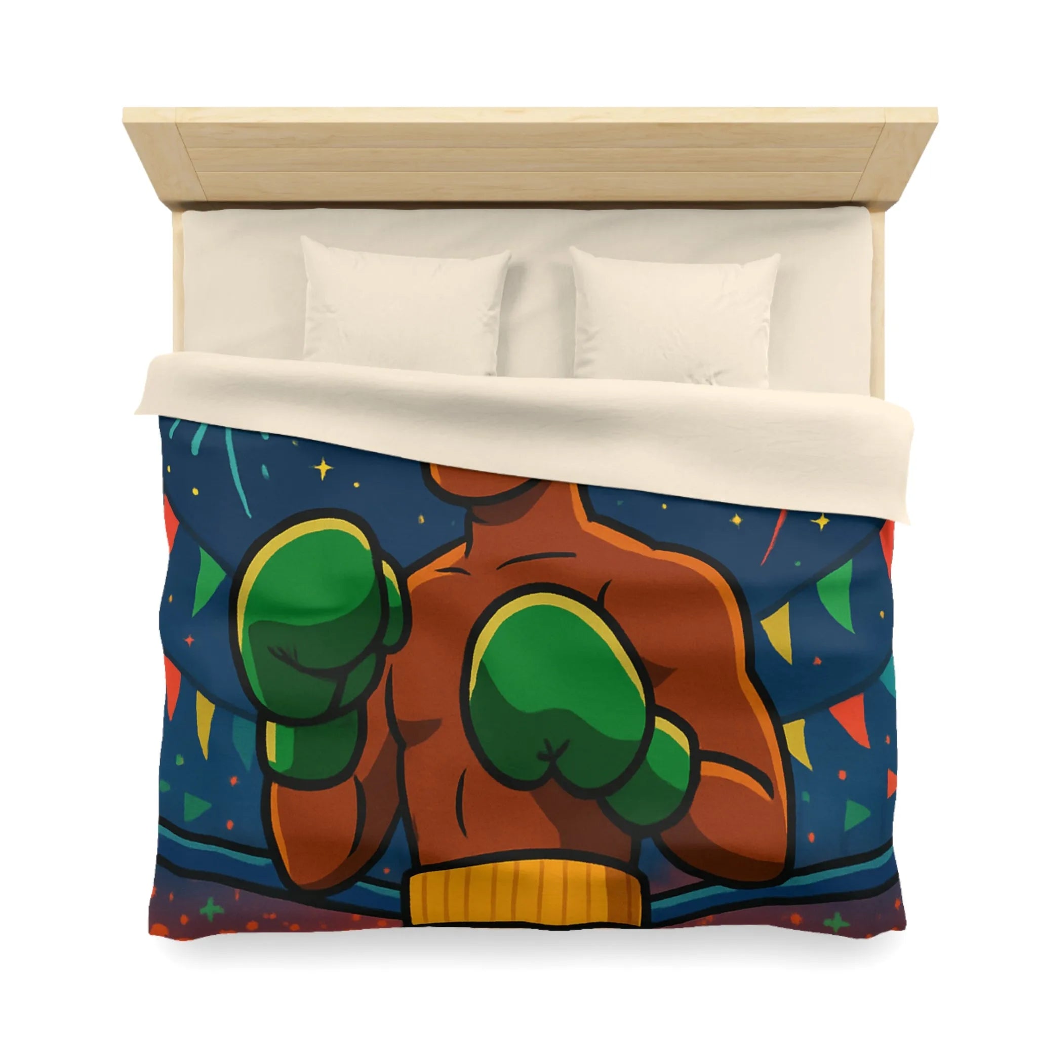 Housse de couette colorée avec boxeur et feux d'artifice pour chambre moderne et vibrante