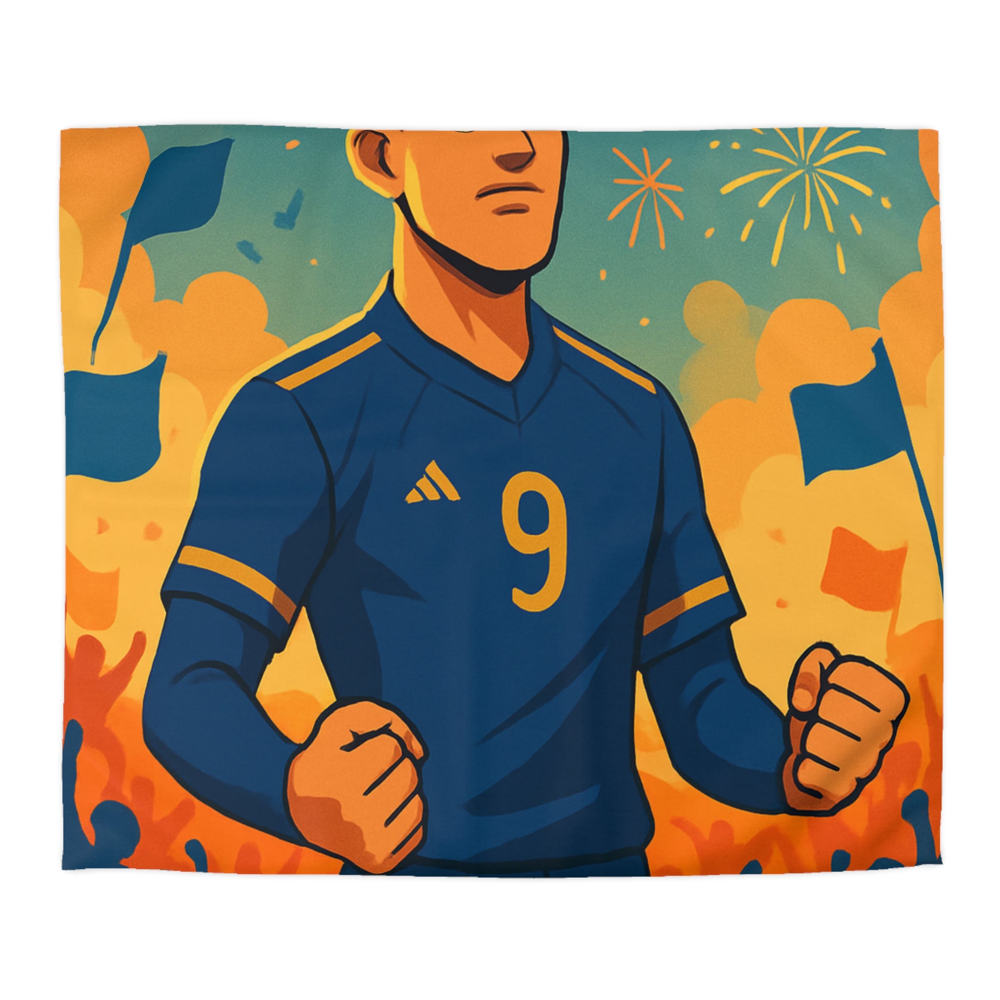 Housse de couette sportive avec joueur de football, feux d'artifice et ambiance festive