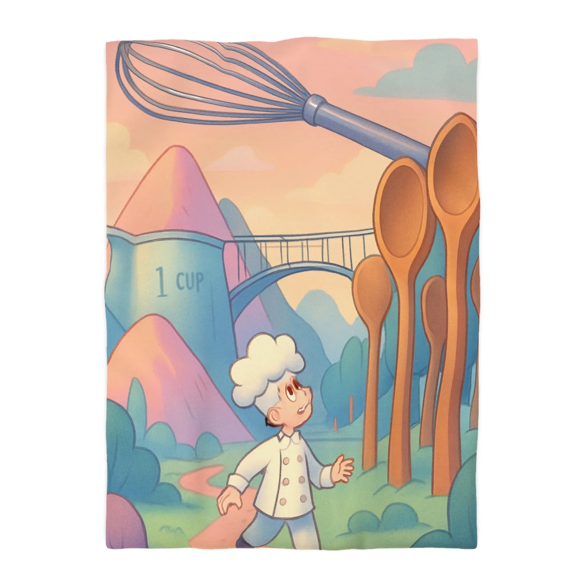 Housse de couette fantaisie chefs rêveurs et paysages de cuisine magiques pour enfants