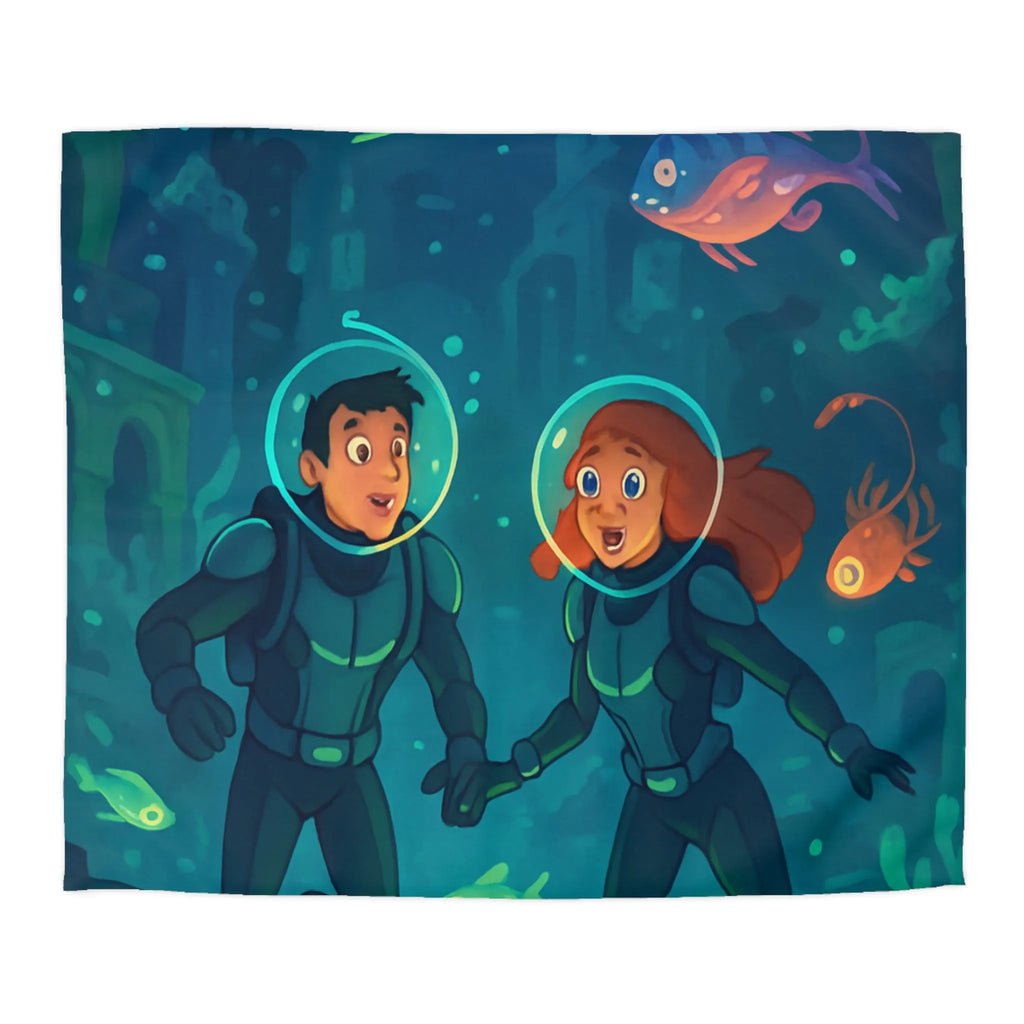 Admirez la Housse de Couette Océanique avec Explorateurs Sous-marins et Vie Marine Vibrante