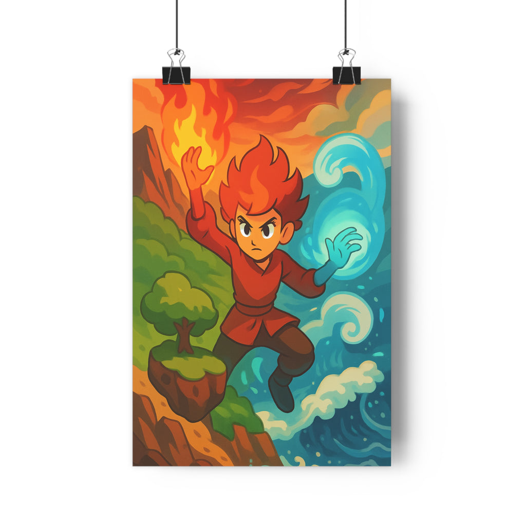 Poster décoratif animé coloré rouge bleu enfant aventure dynamique chambre vibrant nature énergique unique