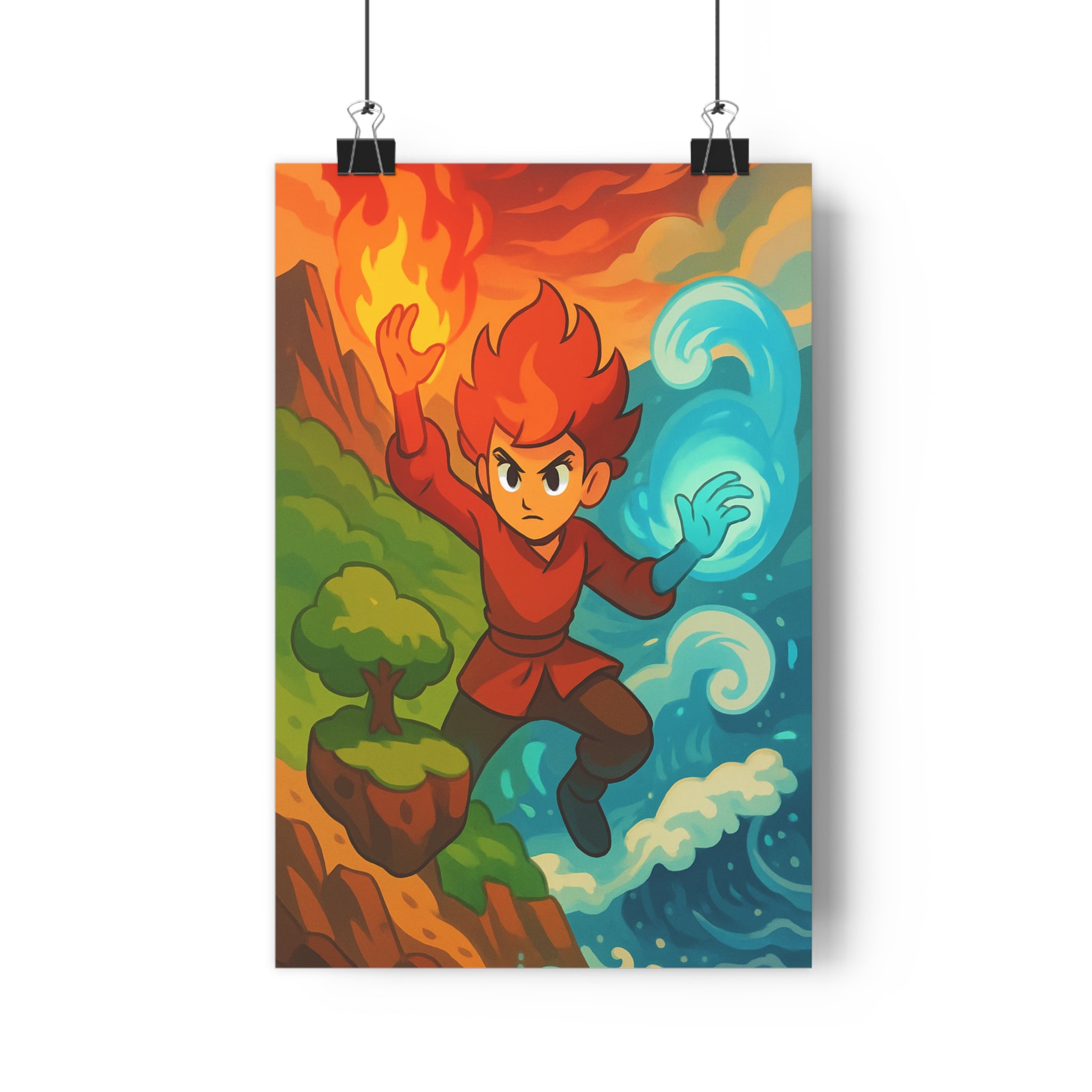 Poster décoratif animé coloré rouge bleu enfant aventure dynamique chambre vibrant nature énergique unique