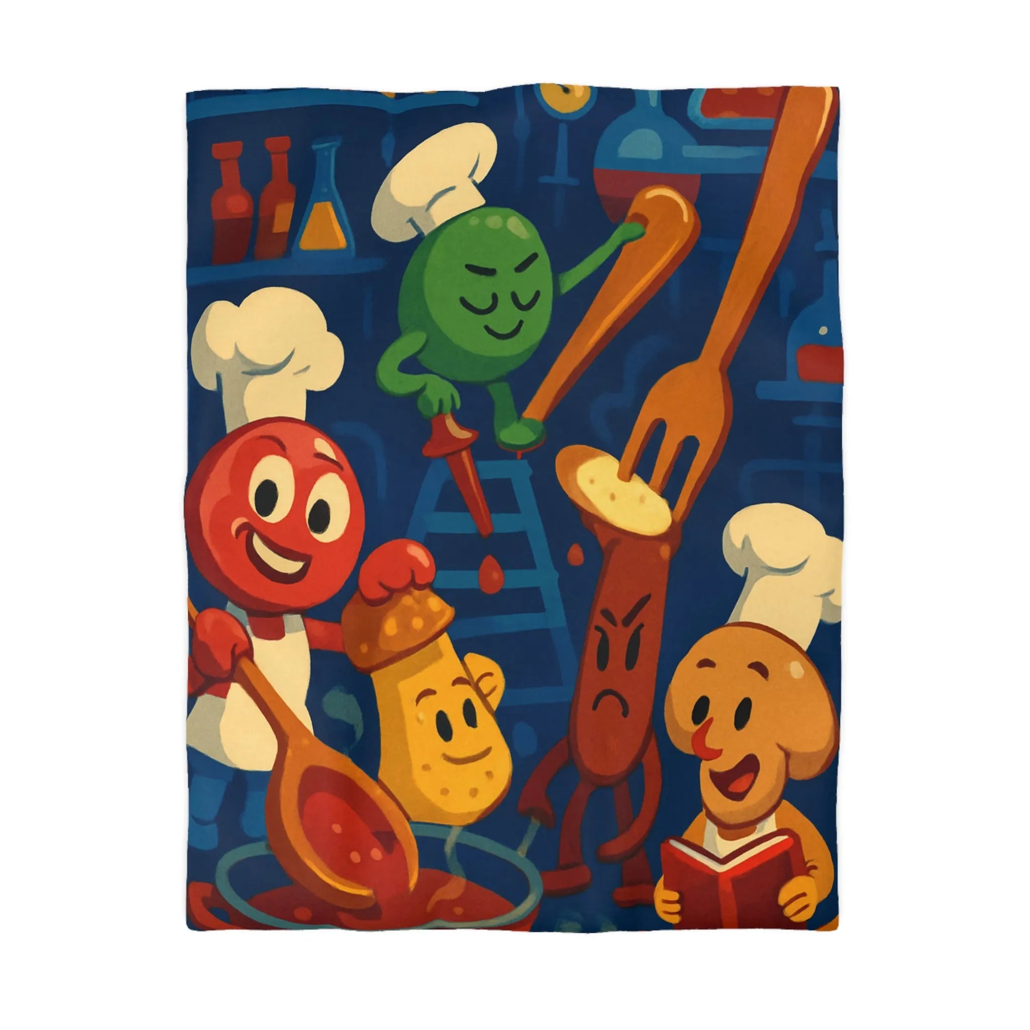 Housse de couette colorée chefs amusants cuisine amusante personnages recettes fourchettes