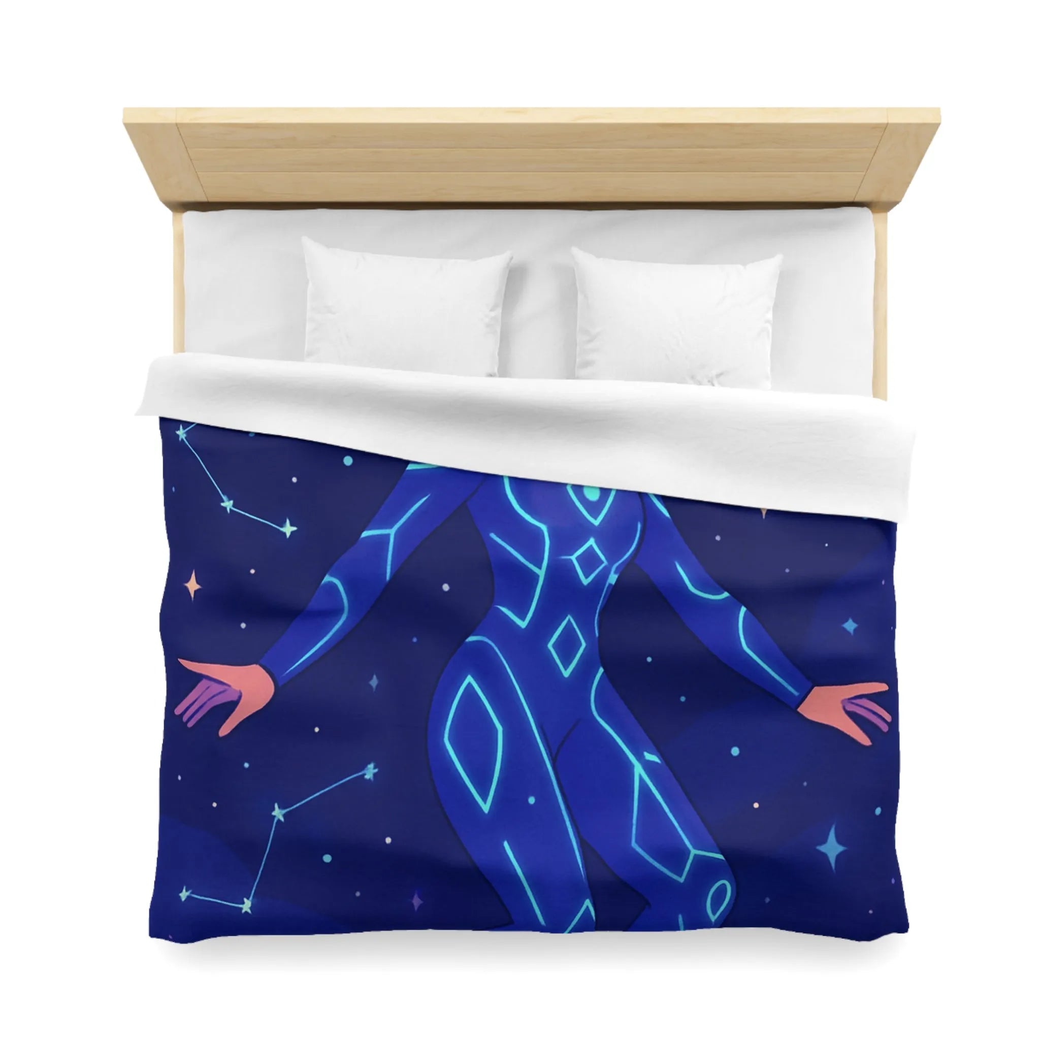 Housse de couette avec motif de personnage en combinaison spatiale et étoiles filantes