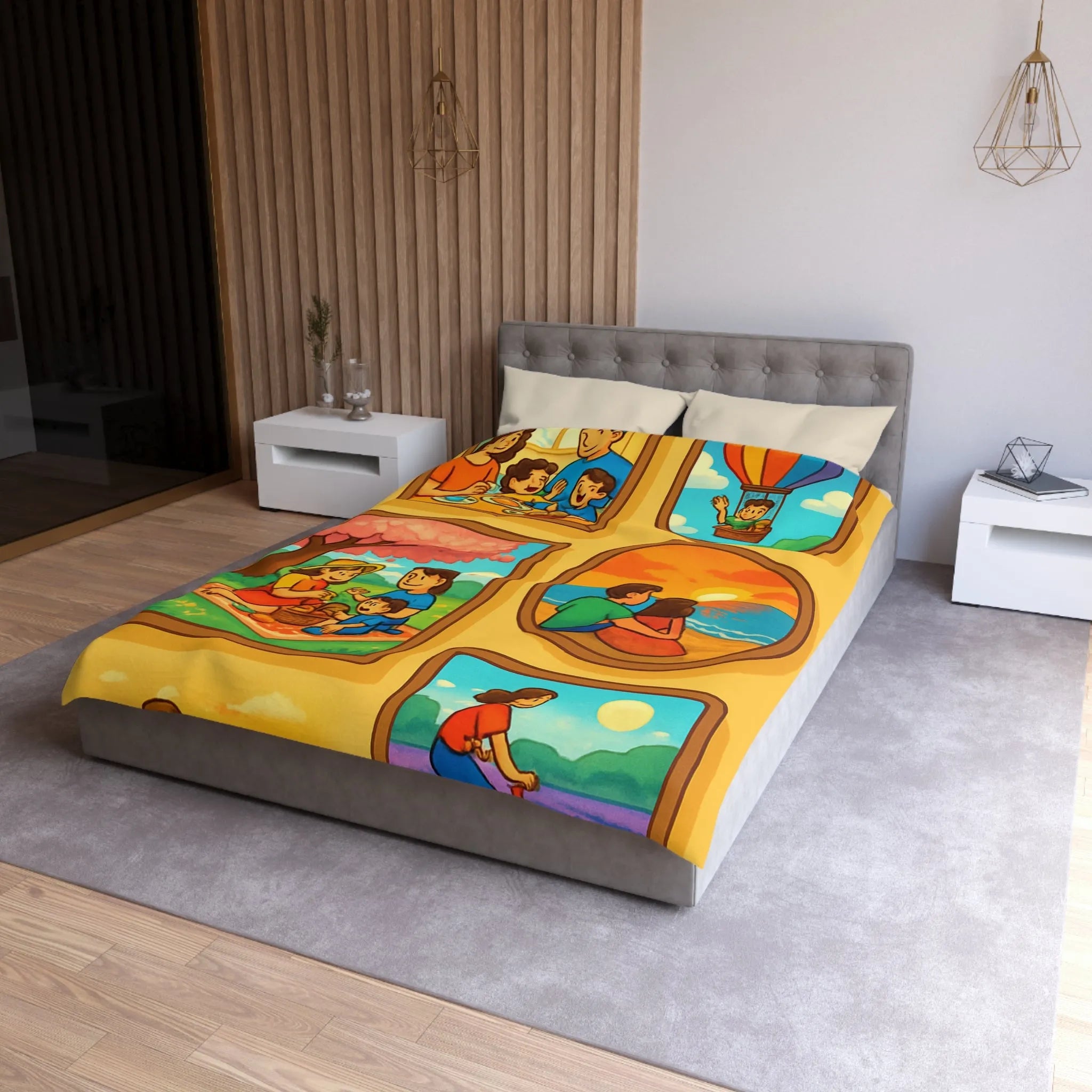 Housse de couette imprimée scènes chaleureuses de famille pour chambre à coucher confortable