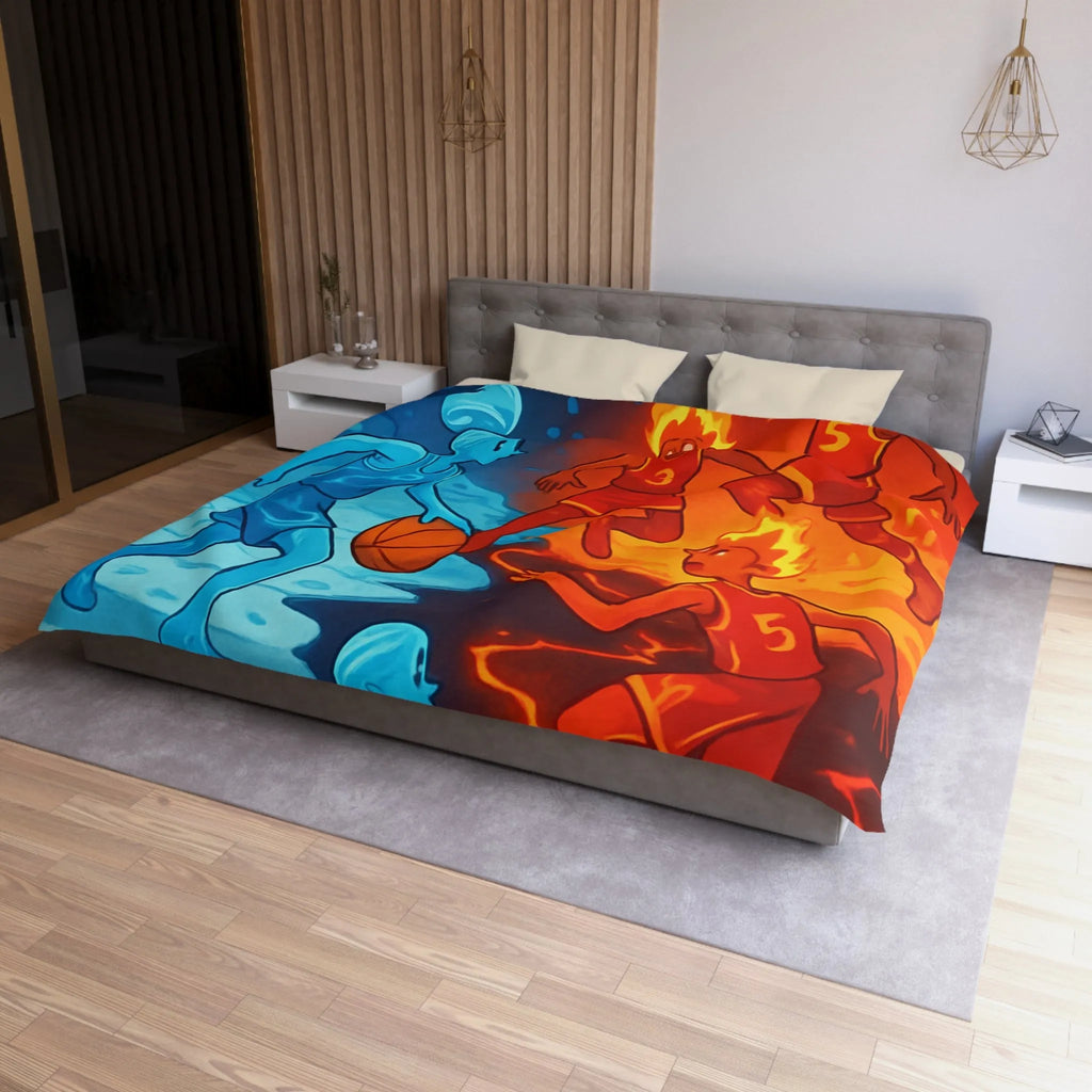 Housse de couette avec design artistique de basketball feu et glace spectaculaire
