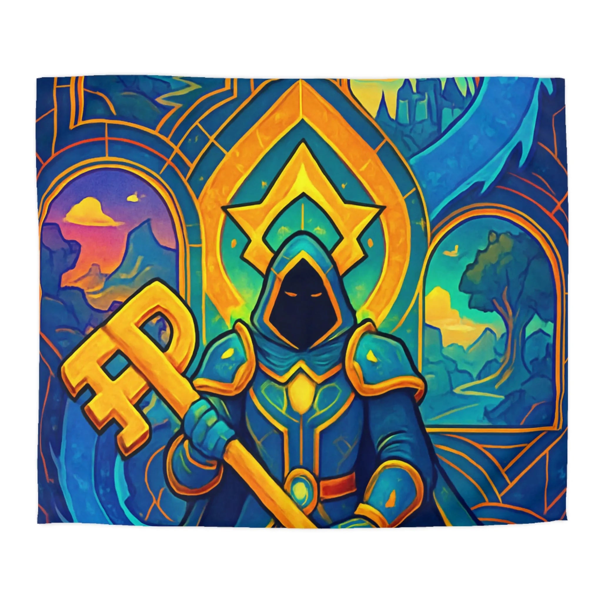 Housse de Couette Magicien Mystique avec Clef et Dragon pour Ambiance Enchantée