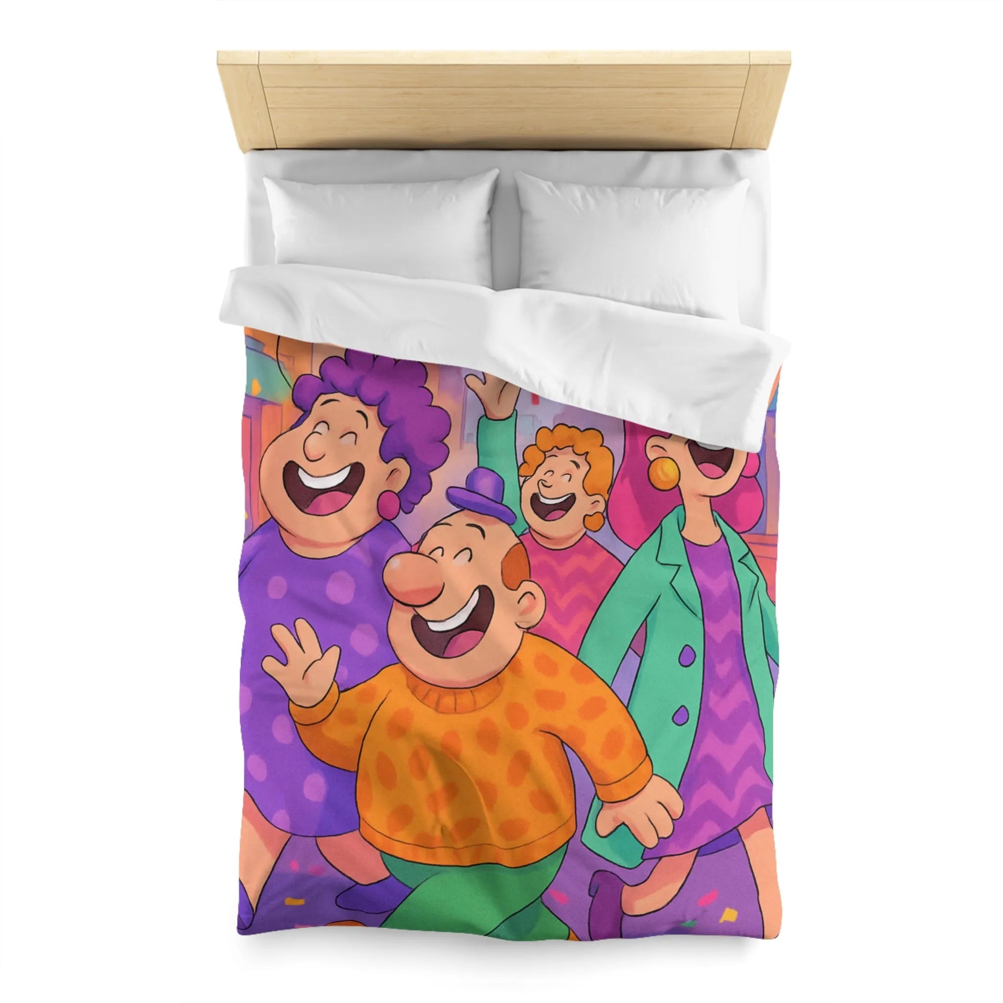 Housse de couette joyeuse avec personnages et ballons pour décoration festive chambre