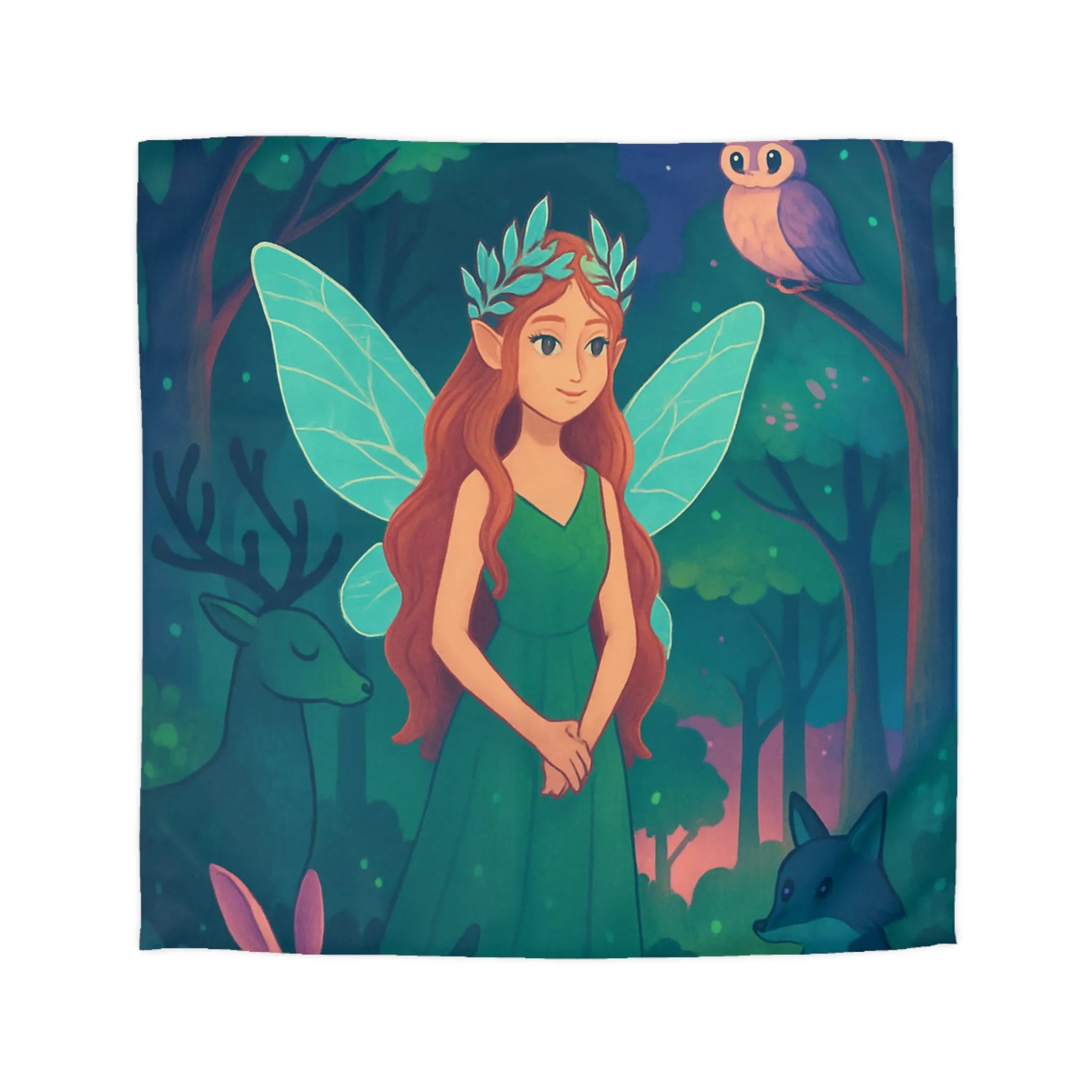 Enchantement forestier féerique avec créatures magiques pour une atmosphère de chambre paisible