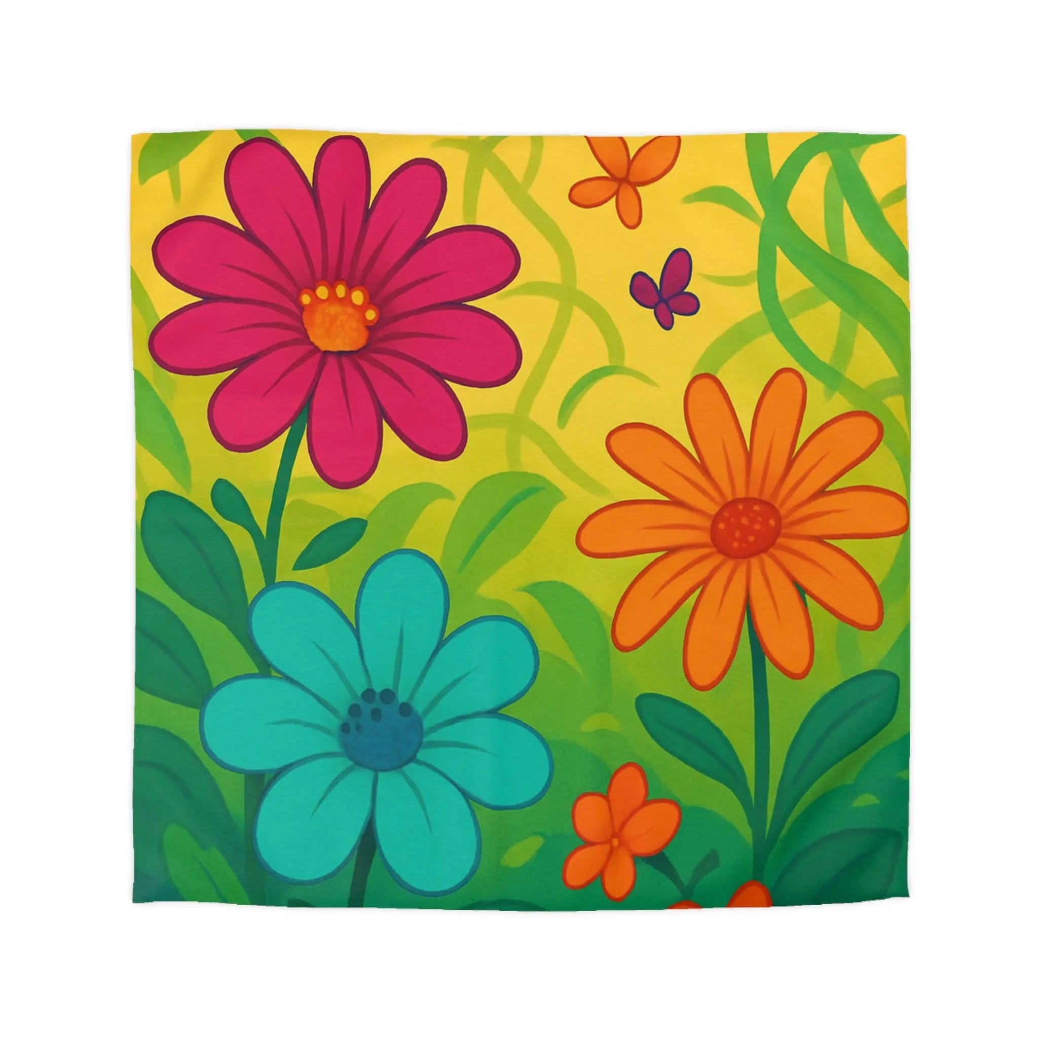 Housse de Couette Colorée avec Fleurs Vibrantes et Papillons pour Décoration Printanière