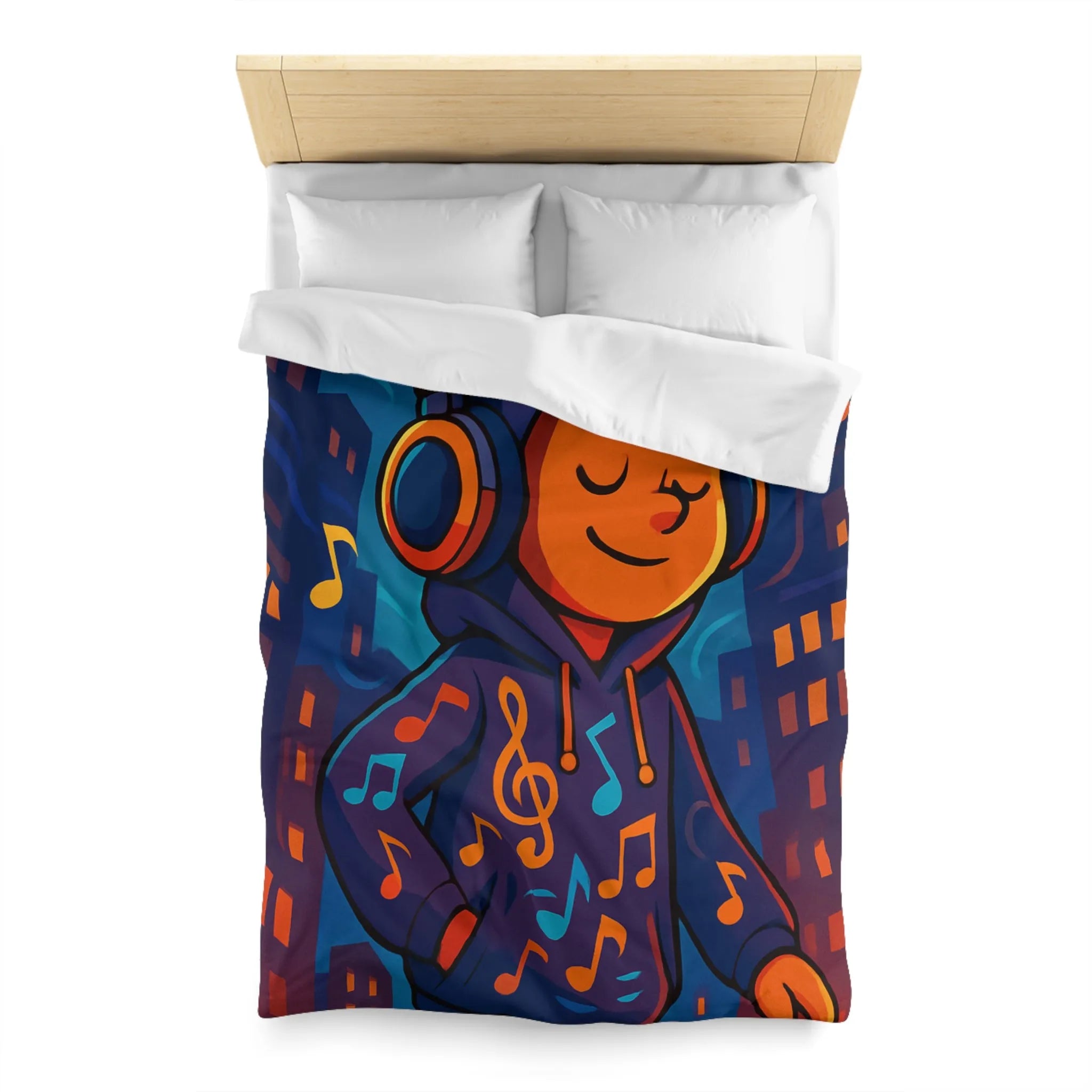 "Housse de couette colorée avec design urbain de musique pour chambre moderne et dynamique"