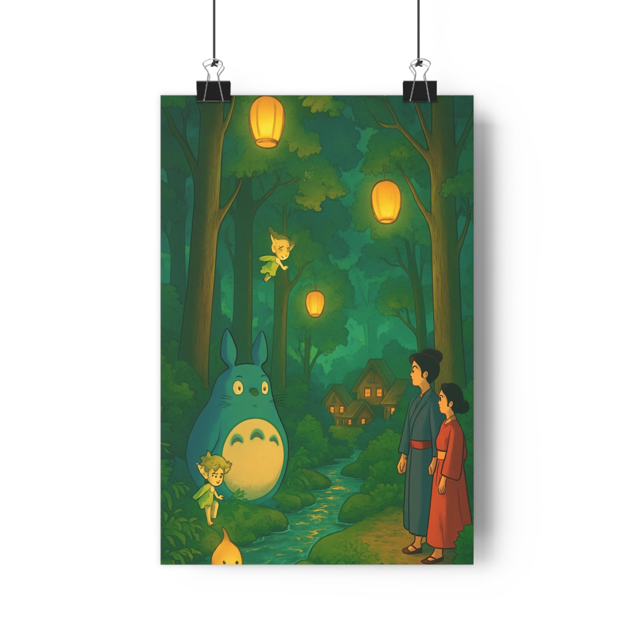 Poster décoratif féerique bleu vert mystique forêt enchantée enfant salon apaisant magique traditionnel mystérieux