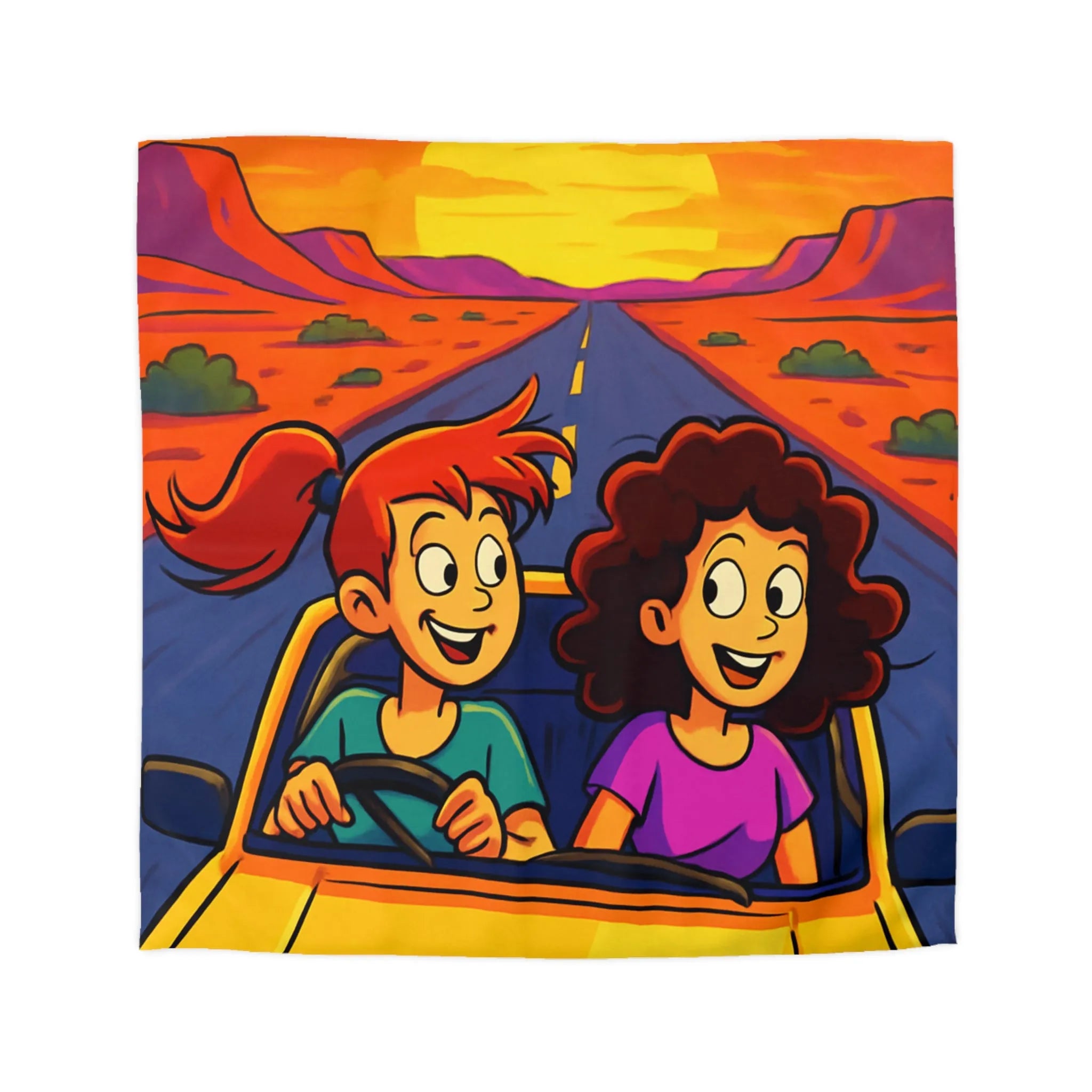 Housse de couette lumineuse pour enfants avec coucher de soleil animé en voiture joyeuse