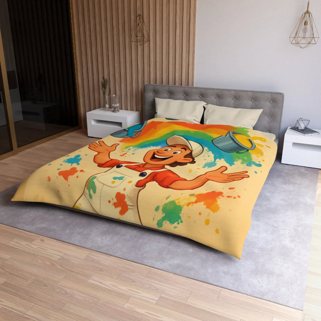 Housse de Couette Colorée avec Arc-en-ciel Artiste Jetant Peinture Joyeusement