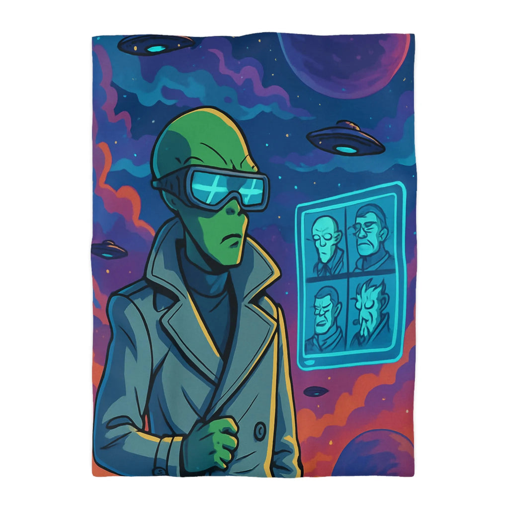 Housse de Couette Futuriste avec Alien et OVNIs, Style Bande Dessinée Colorée Science-Fiction