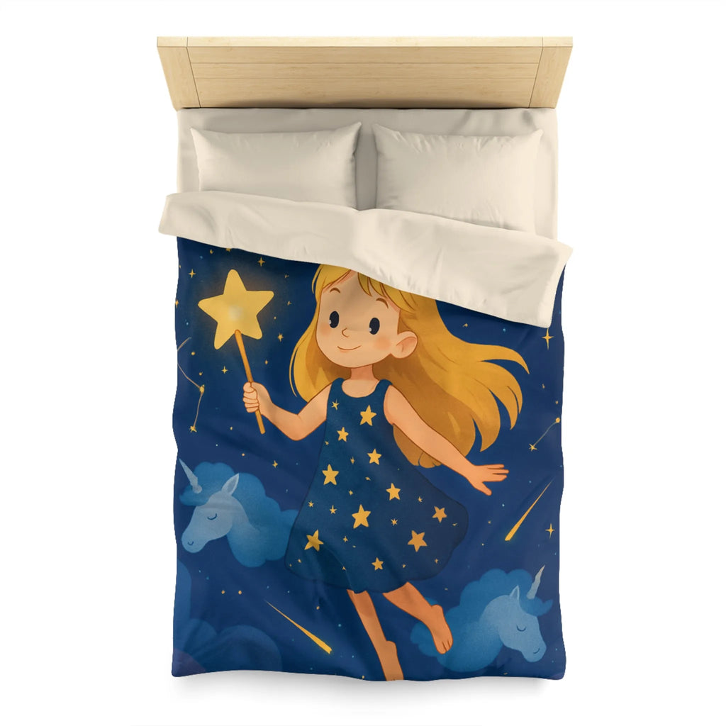 Housse de couette enfant étoiles magique avec licornes pour chambre de rêve céleste