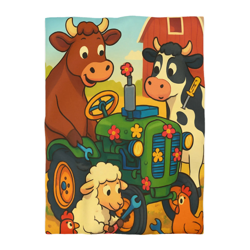Housse de couette colorée avec animaux amusants à la ferme et tracteur ludique