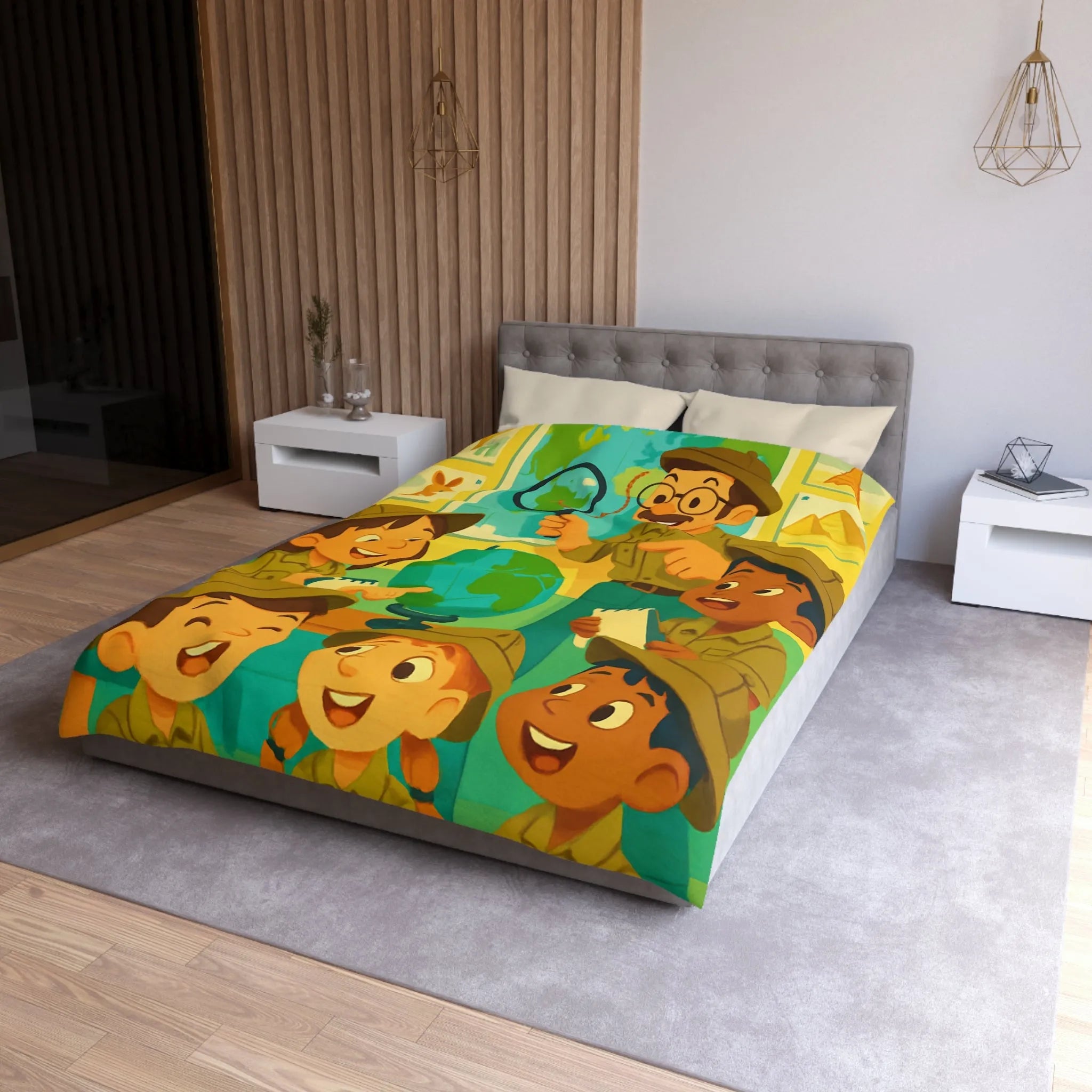 Housse de Couette Enfants Explorateurs : Monde Aventure, Couleurs Vives, Design Éducatif