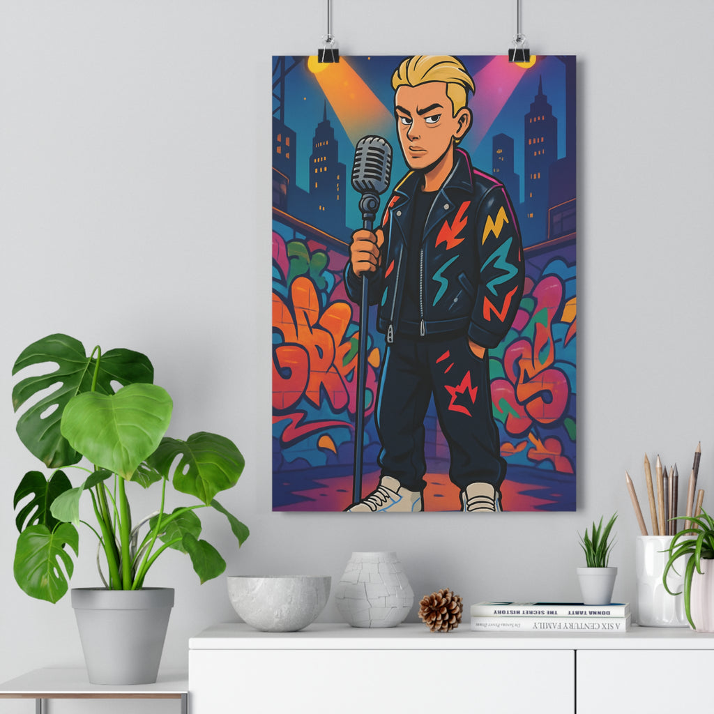 Poster décoratif urbain rap coloré dynamique graffiti cartoon chambre studio moderne vibrant 30x46 élégant