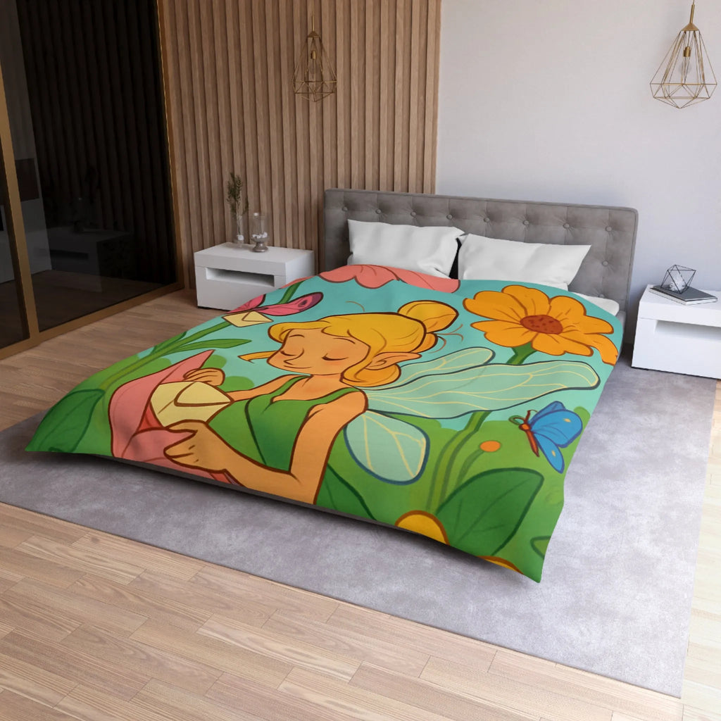 Fée des Jardins Éthérés avec Lettres Magiques et Fleurs Vibrantes pour Enchantement Nocturne