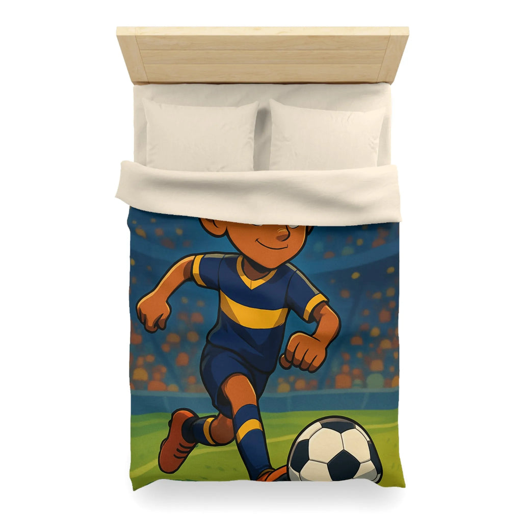 Housse de Couette Enfant Footballeur Dessin Animé, Terrain de Jeu Lumineux Sportif