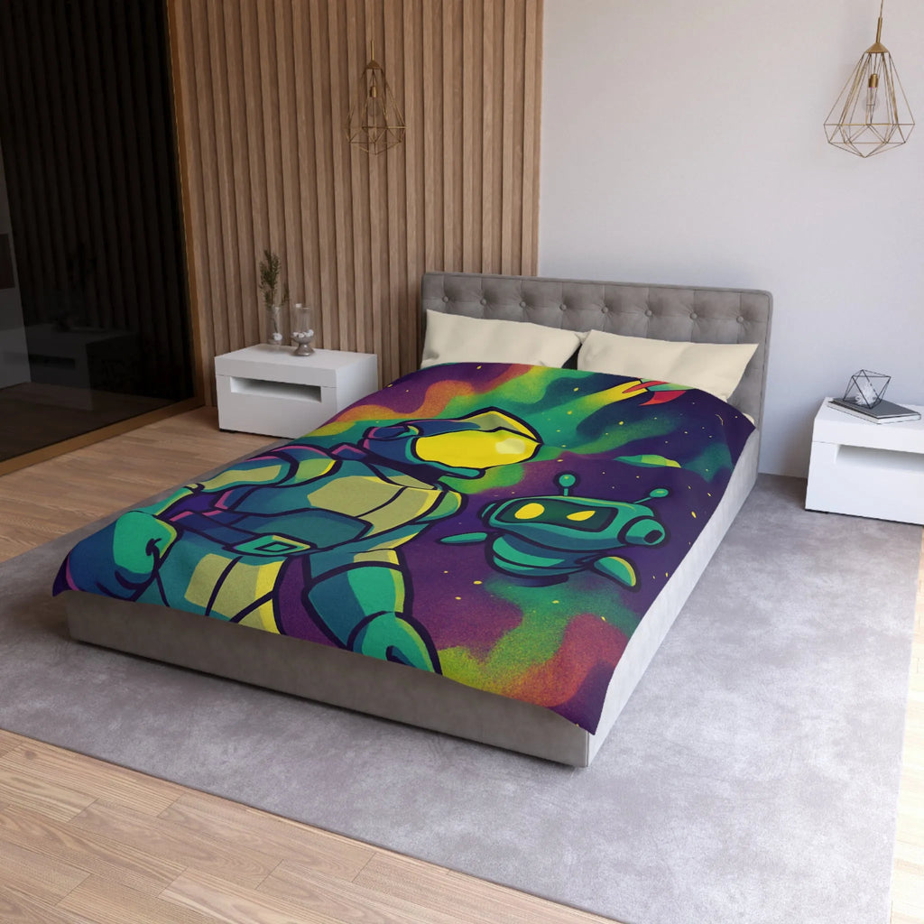 Housse de couette enfant espace avec cosmonaute et robot mignon en couleurs vives