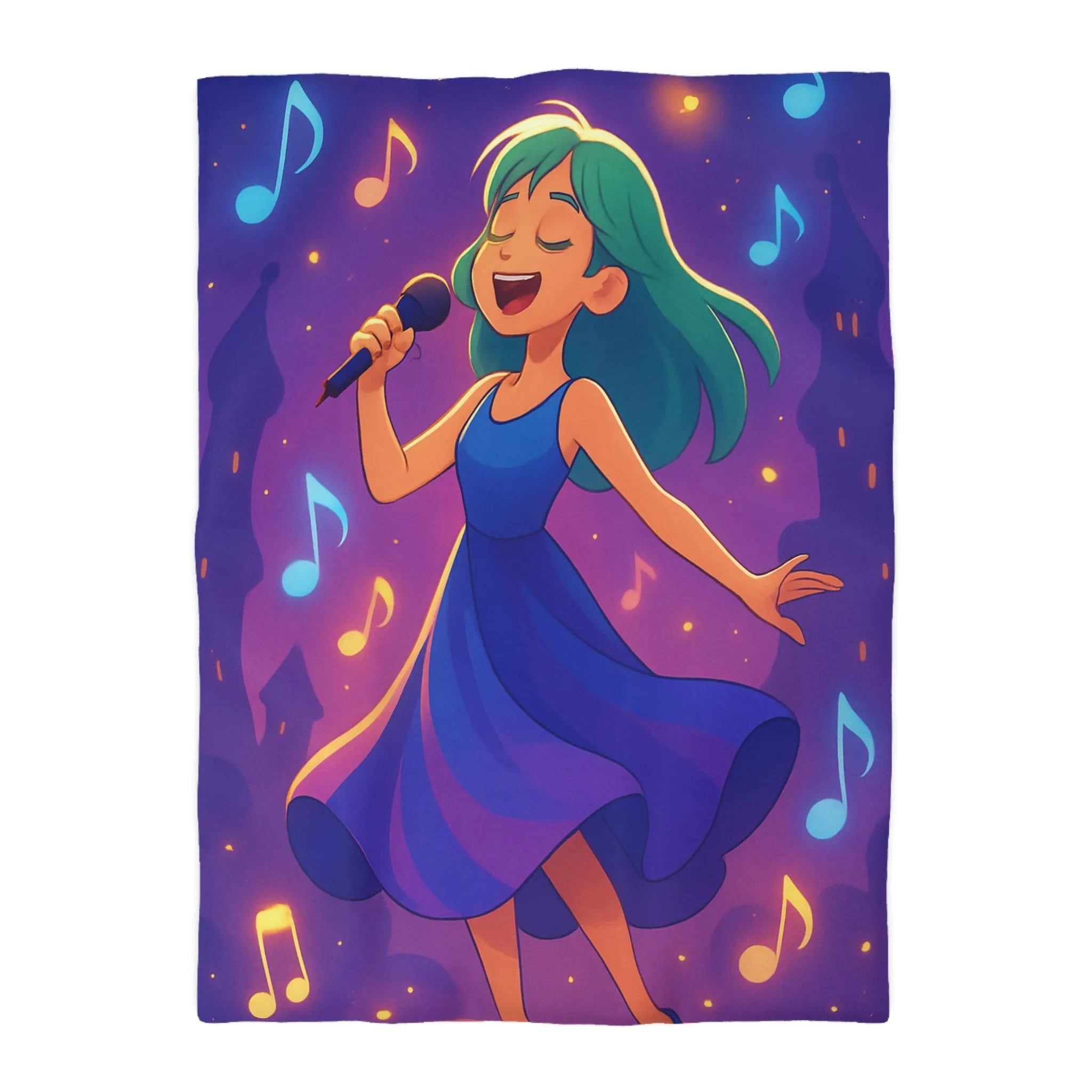Fantaisie Vocale Féminine : Une Housse de Couette Mélodieuse pour Jeune Chanteuse Rêveuse