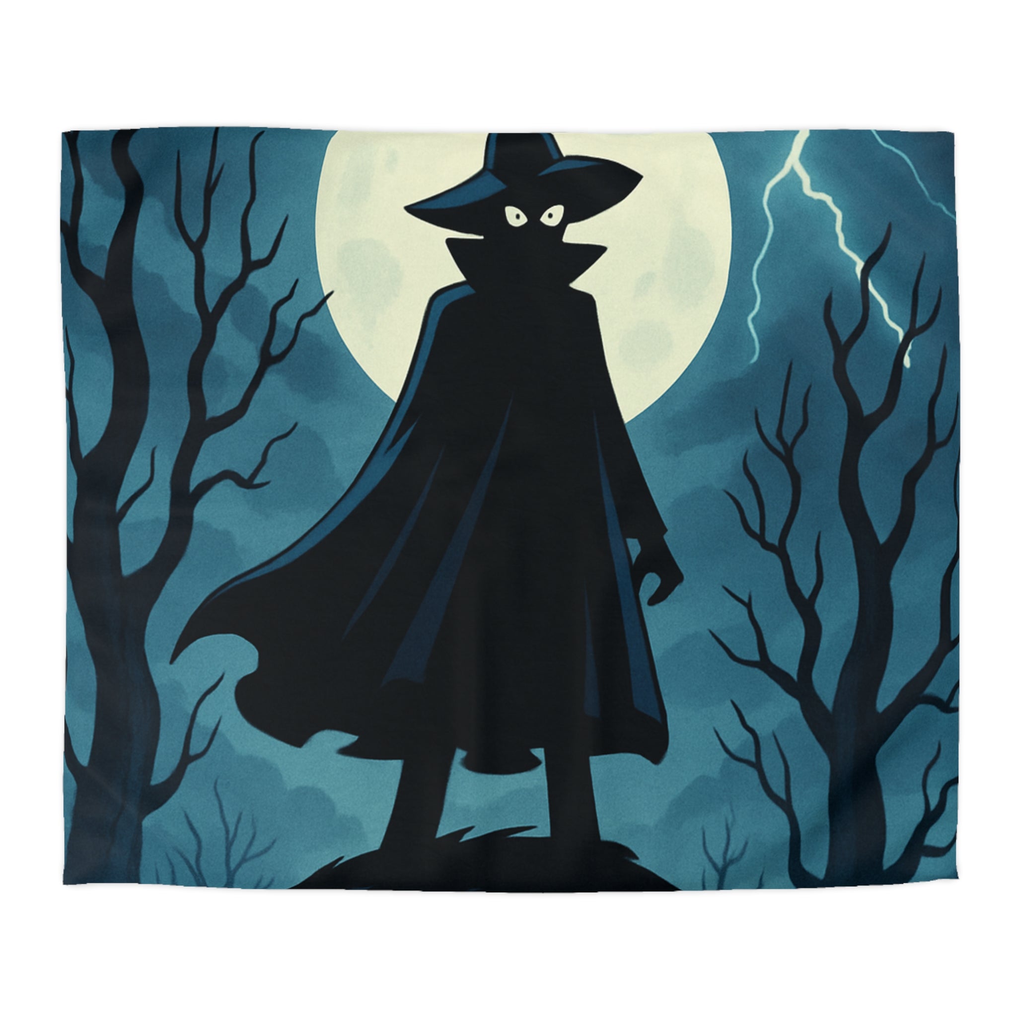 Plongez dans une scène nocturne mystérieuse avec silhouette et hibou sous lune pleine