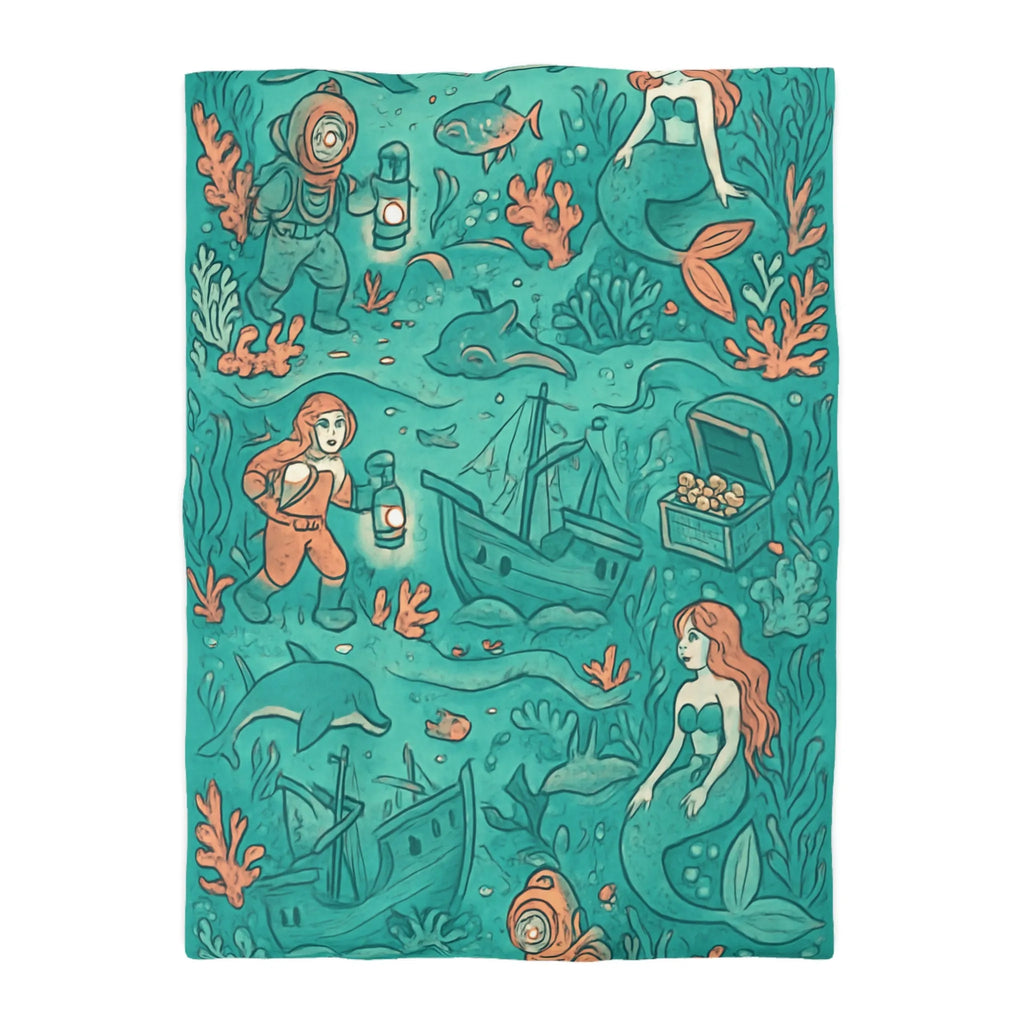 Dreamy Mermaid Enchantment: Diver's Exploration of Underwater World Bedding Delight for Kids
