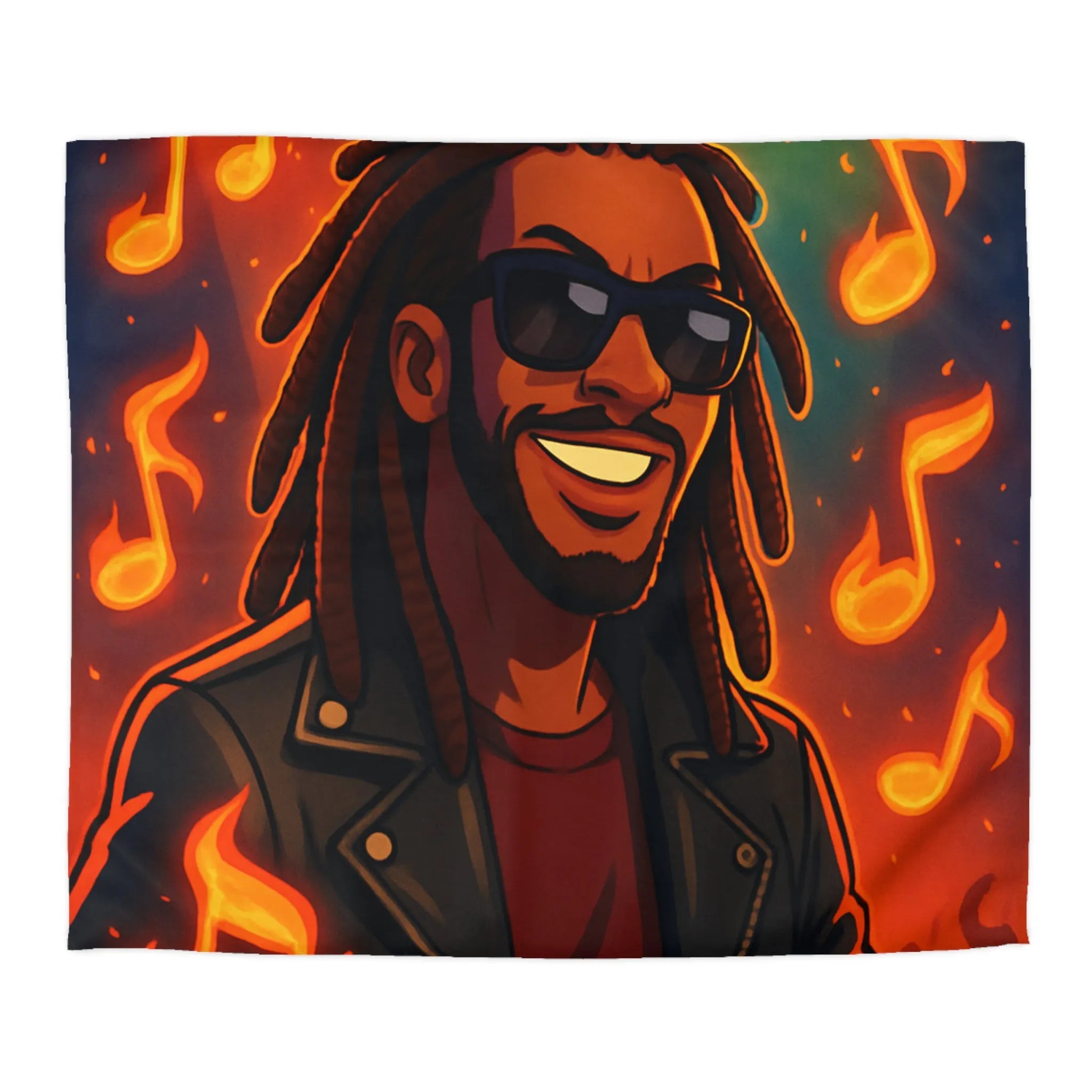 Housse de couette artistique avec musicien animé sous lumières de concert colorées