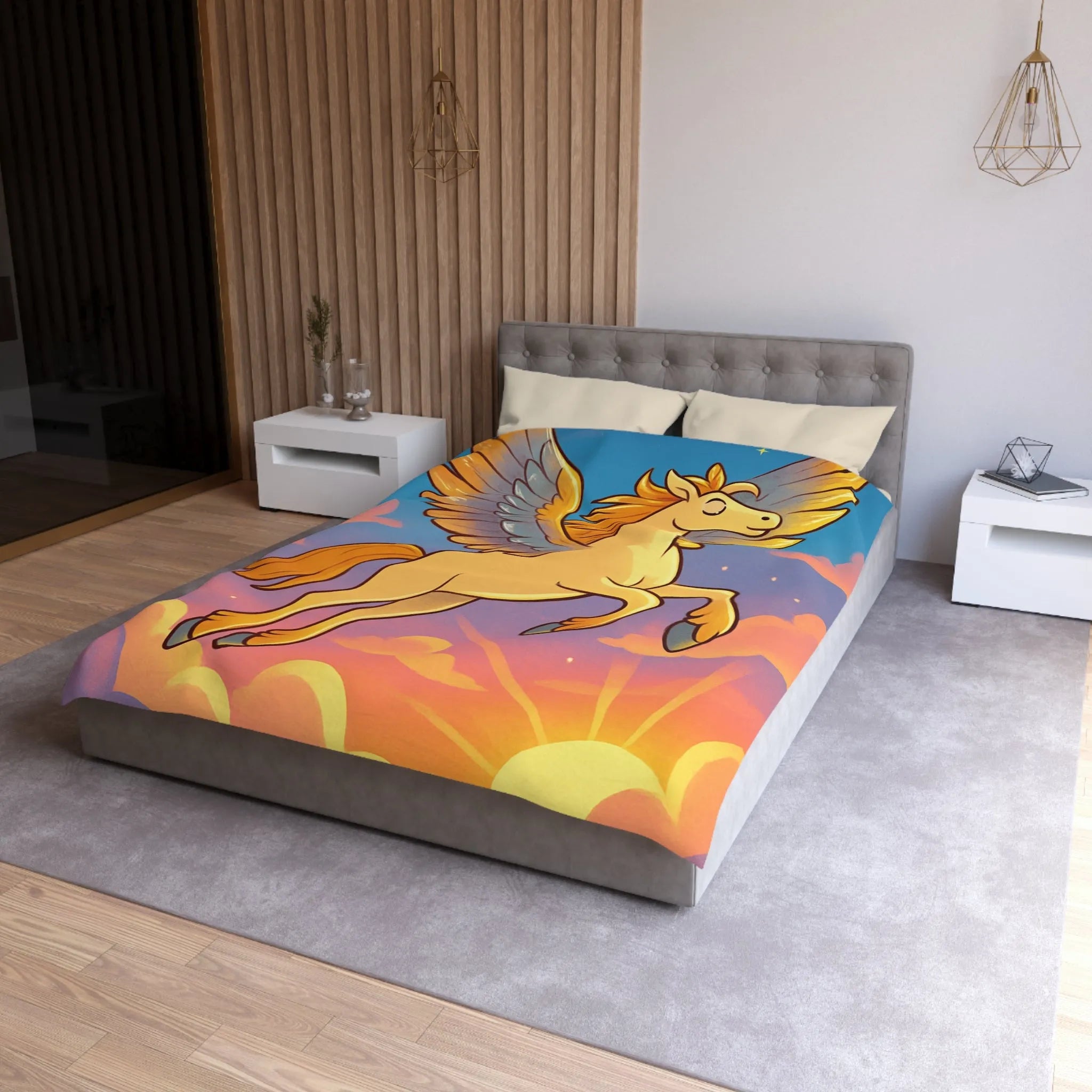 Housse de Couette Enfantin : Pégase Ailé Volant au Crépuscule dans le Ciel