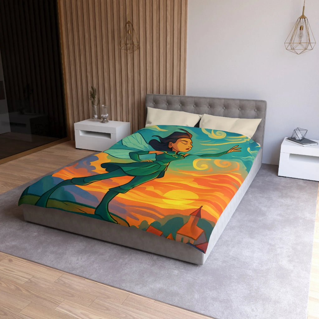 Housse de Couette Fée Magique sur La Falaise au Coucher de Soleil Éblouissant