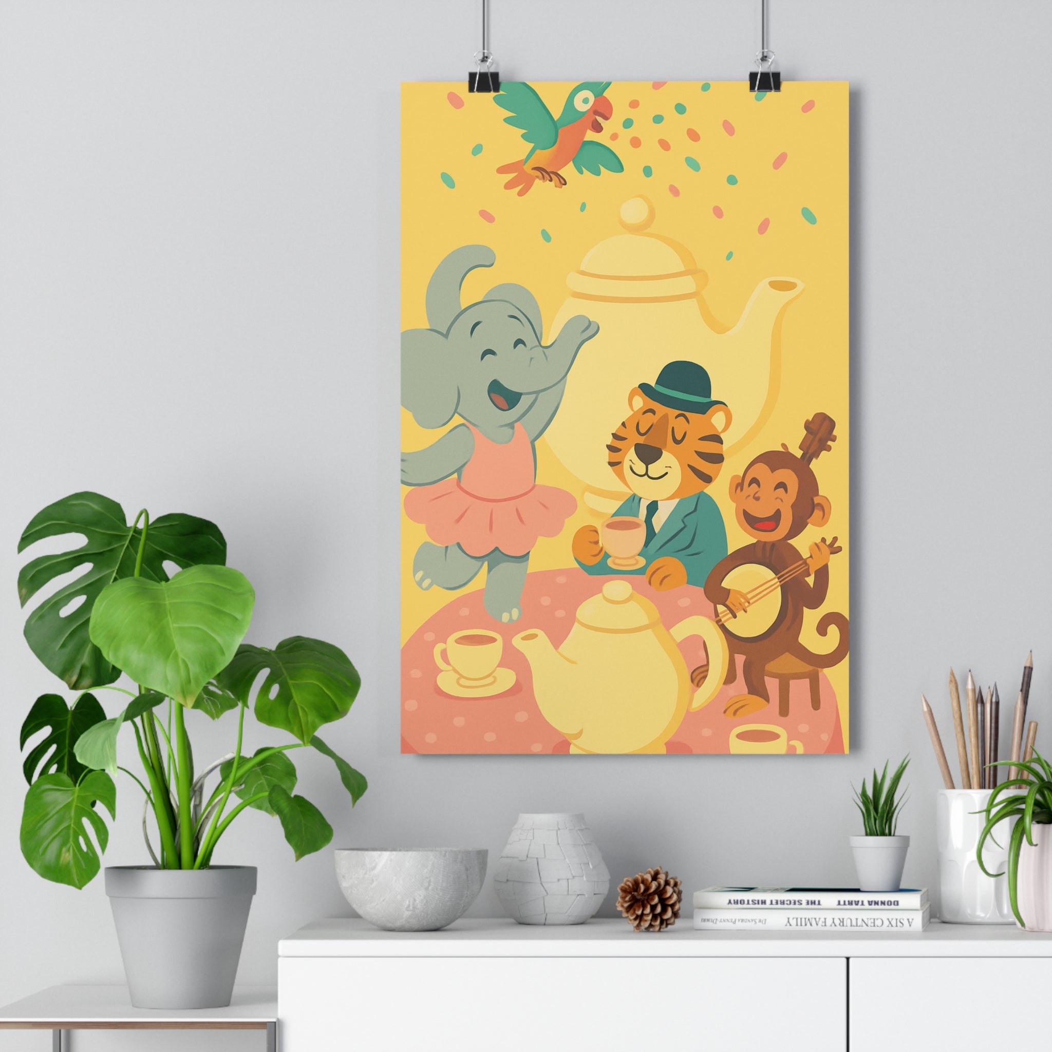 Poster décoratif cartoon animaux joyeux coloré salon chambre enfant ambiance festive qualité amusant qualité