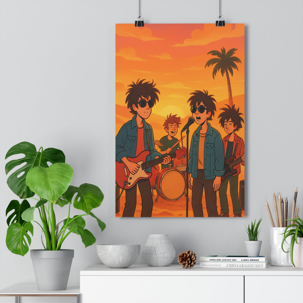 Poster décoratif cartoon vibrant orange jaune musique chambre coucher soleil dynamique format 30x46 cm