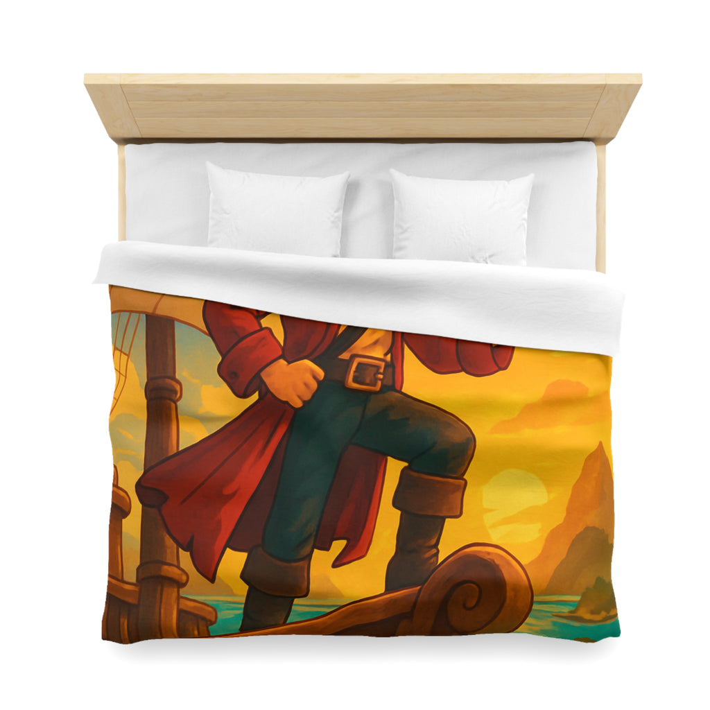 Housse de Couette Pirate Aventurier sur Bateau en Mer au Coucher du Soleil