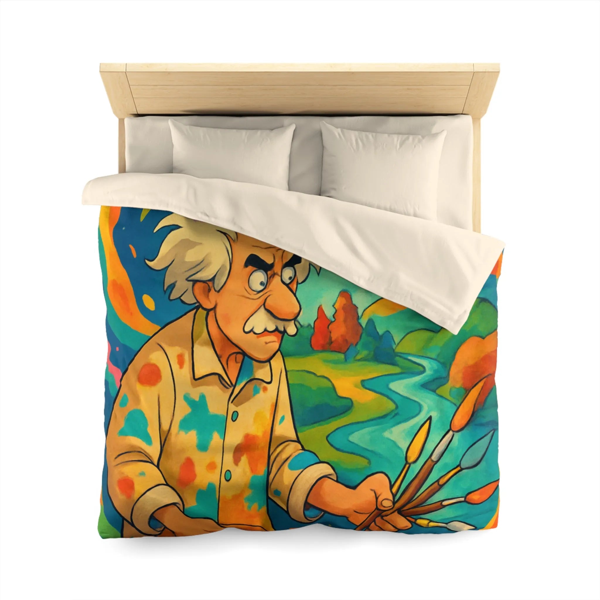 Housse de couette artistique avec peintre et paysage vibrant aux couleurs éclatantes