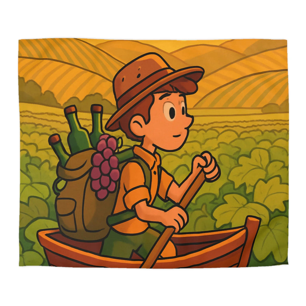 Housse de couette colorée avec paysage de vignoble et enfant en bateau