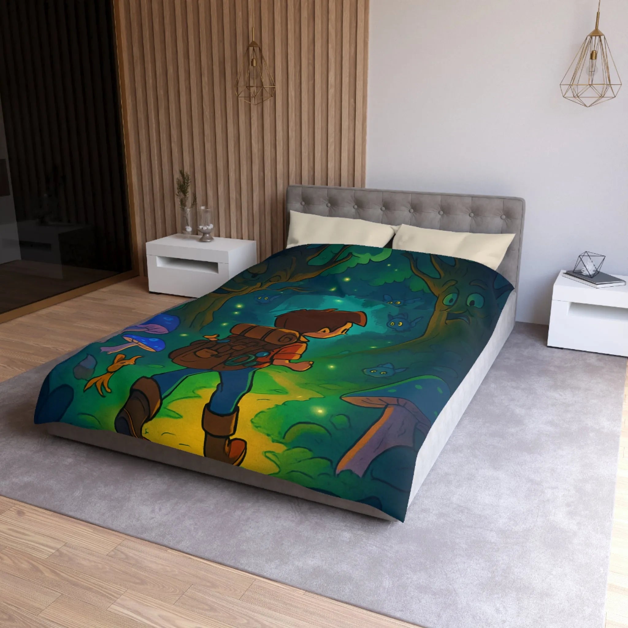 Housse de couette magique avec forêt enchantée lumineuse pour chambre d’enfant rêveuse