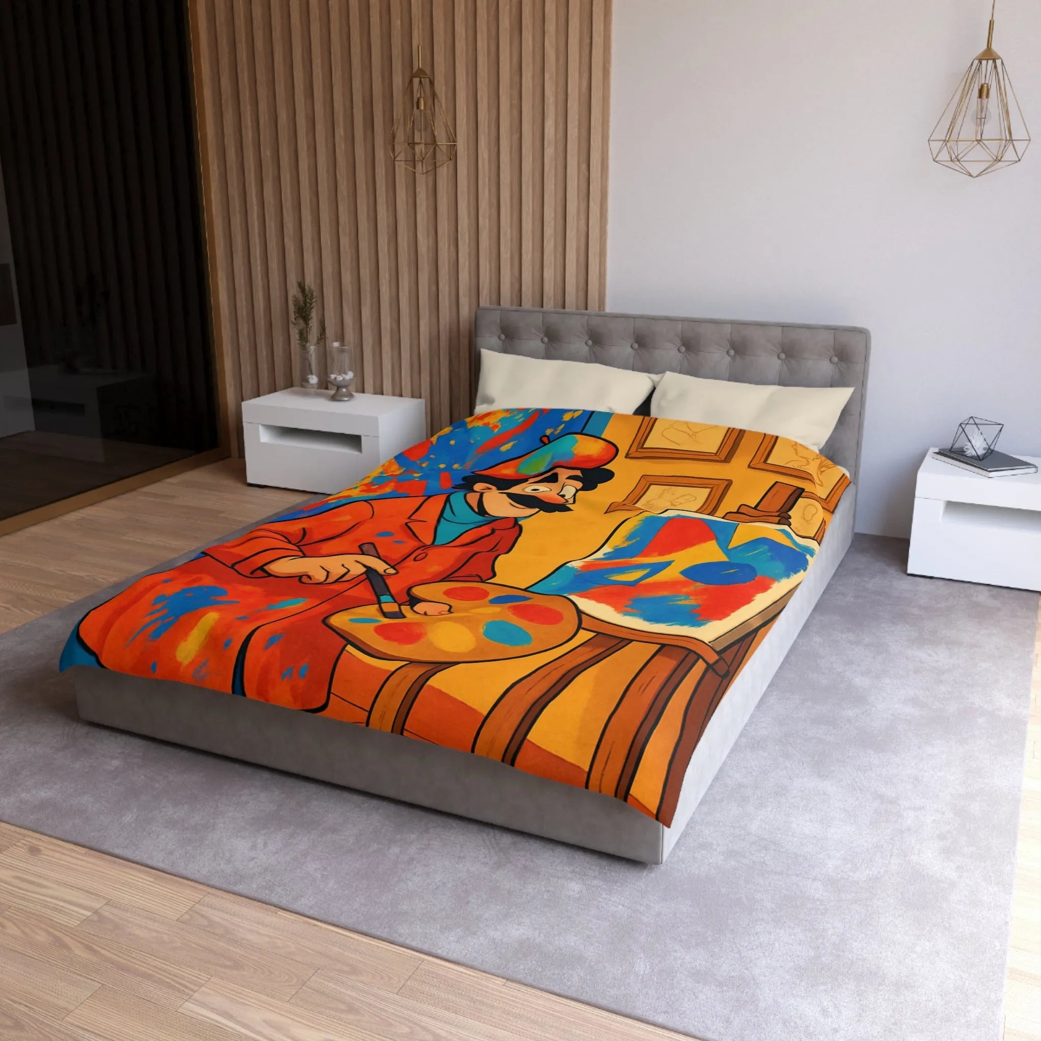 Housse de Couette Artiste Coloré avec Palette et Arrière-Plan Géométrique Expressif