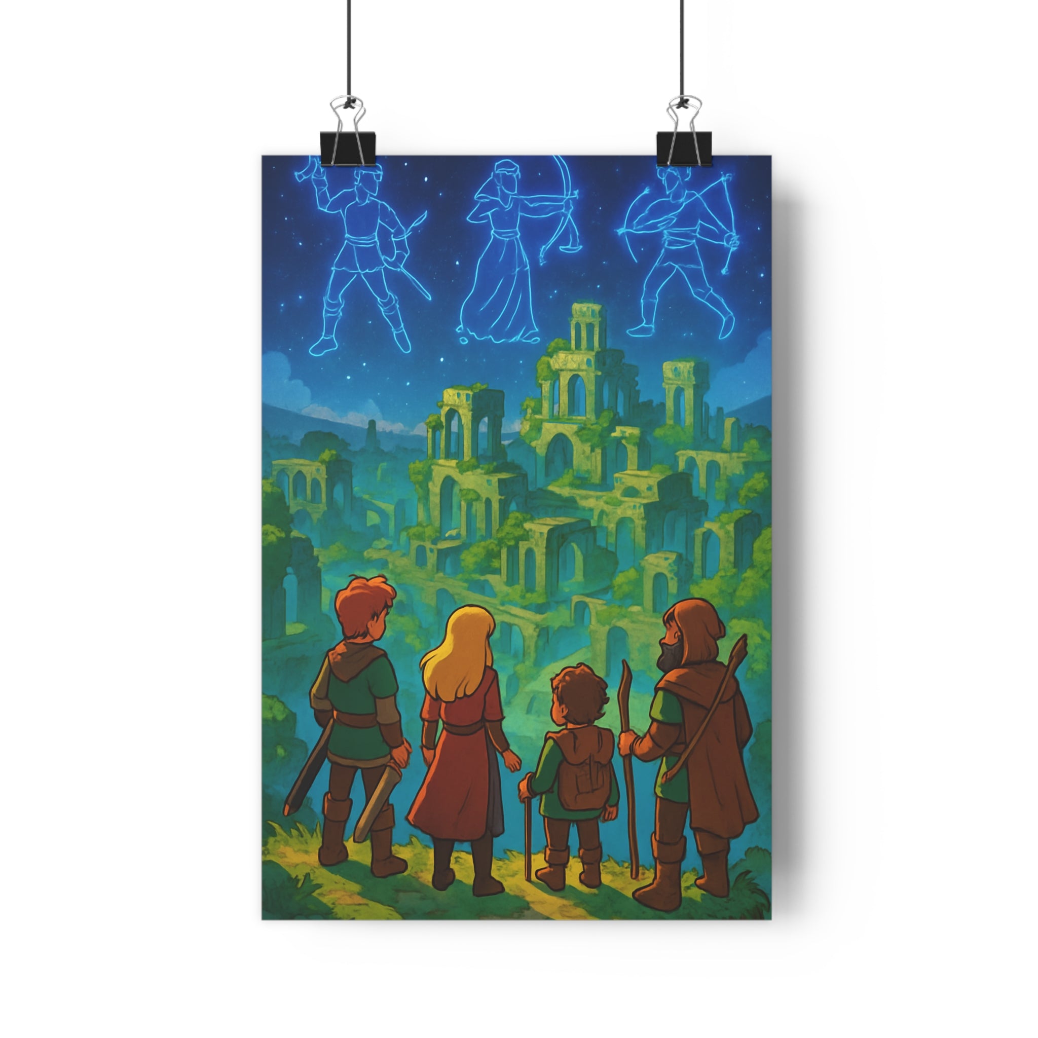 Poster décoratif animé bleu vert mystique aventure salon chambre intérieur créatif artistique fantastique captivant