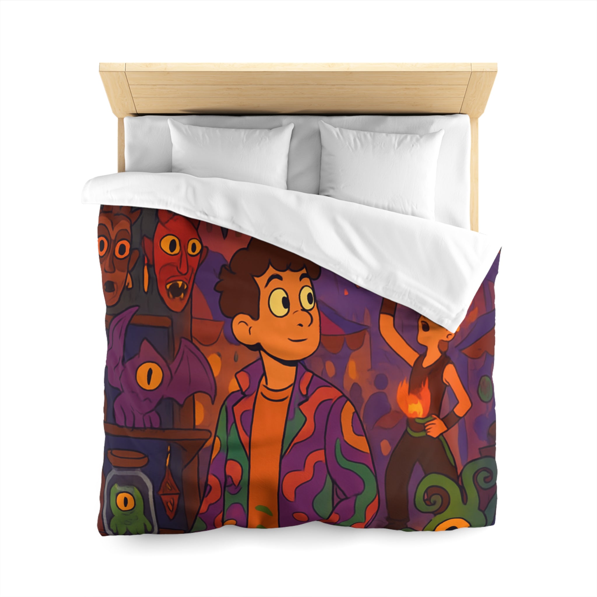 Housse de couette pour chambre enfants avec créatures mystiques et ambiance nocturne illustrée