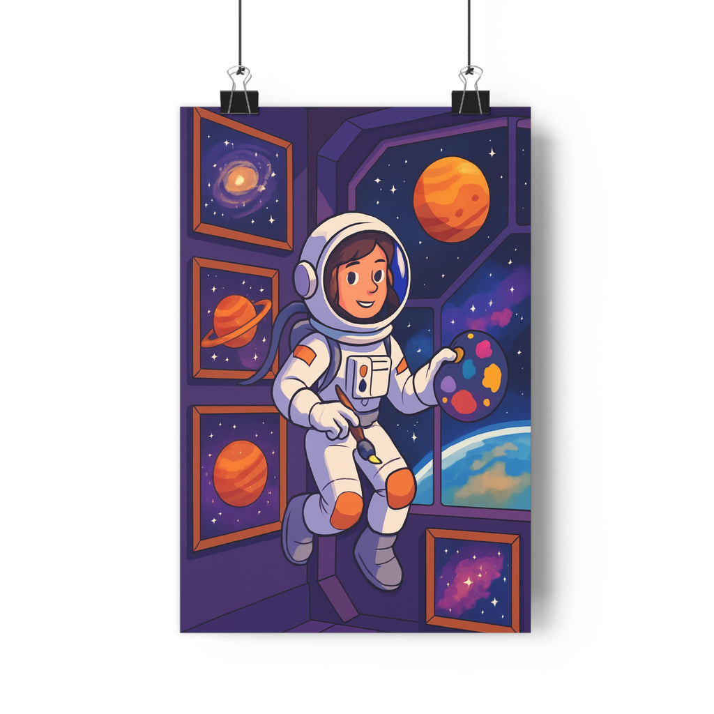 Poster décoratif astronaute flottant coloré animé cosmos joyeux chambre enfant moderne galaxie créativité tableau