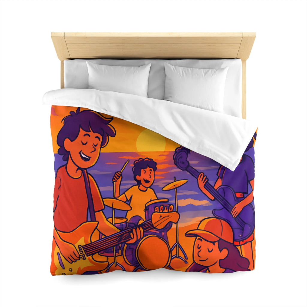 Housse de couette illustration plage coucher de soleil band rock ambiance musicale artistique