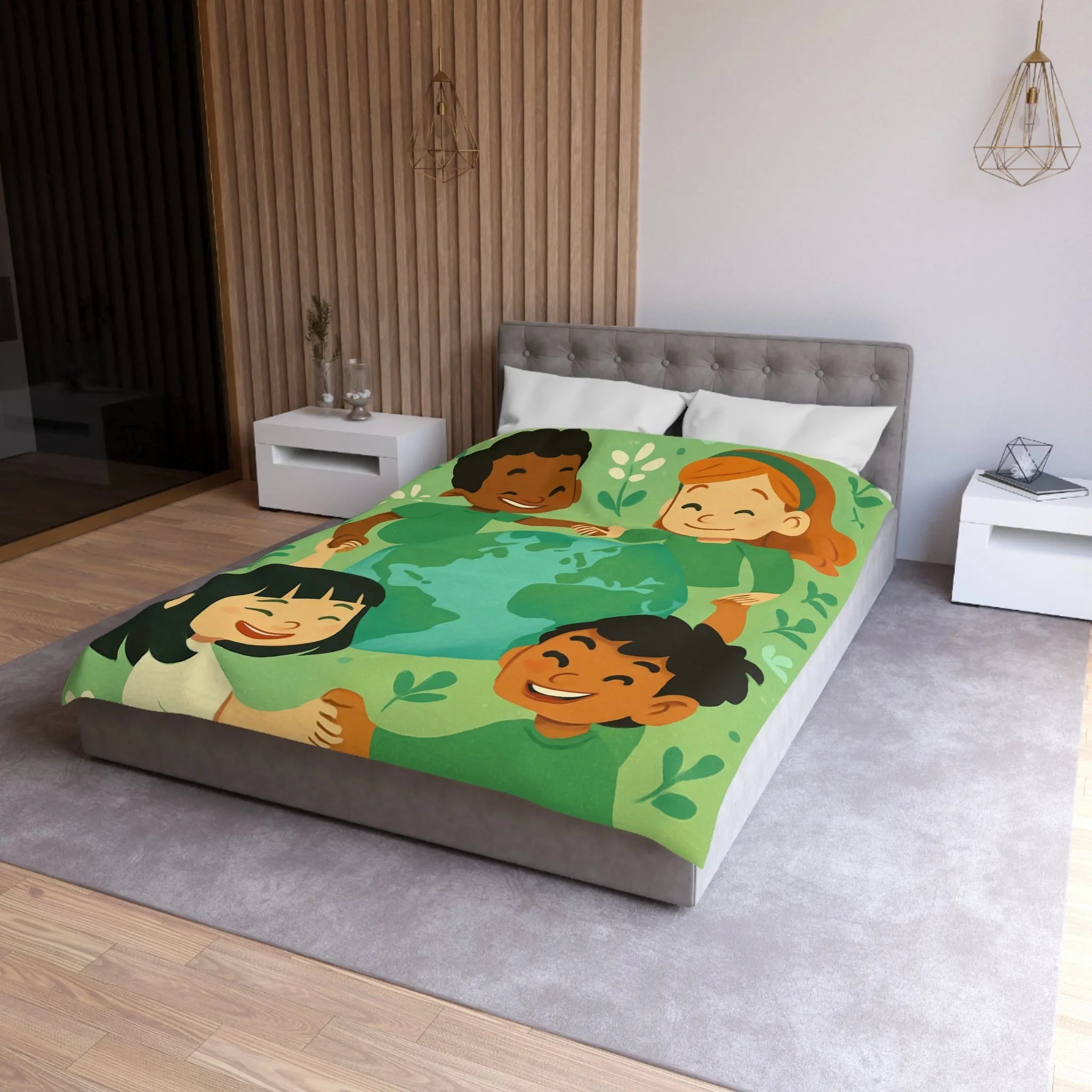 Housse de couette enfant monde coloré, paix et amitié, thème écologique éducatif