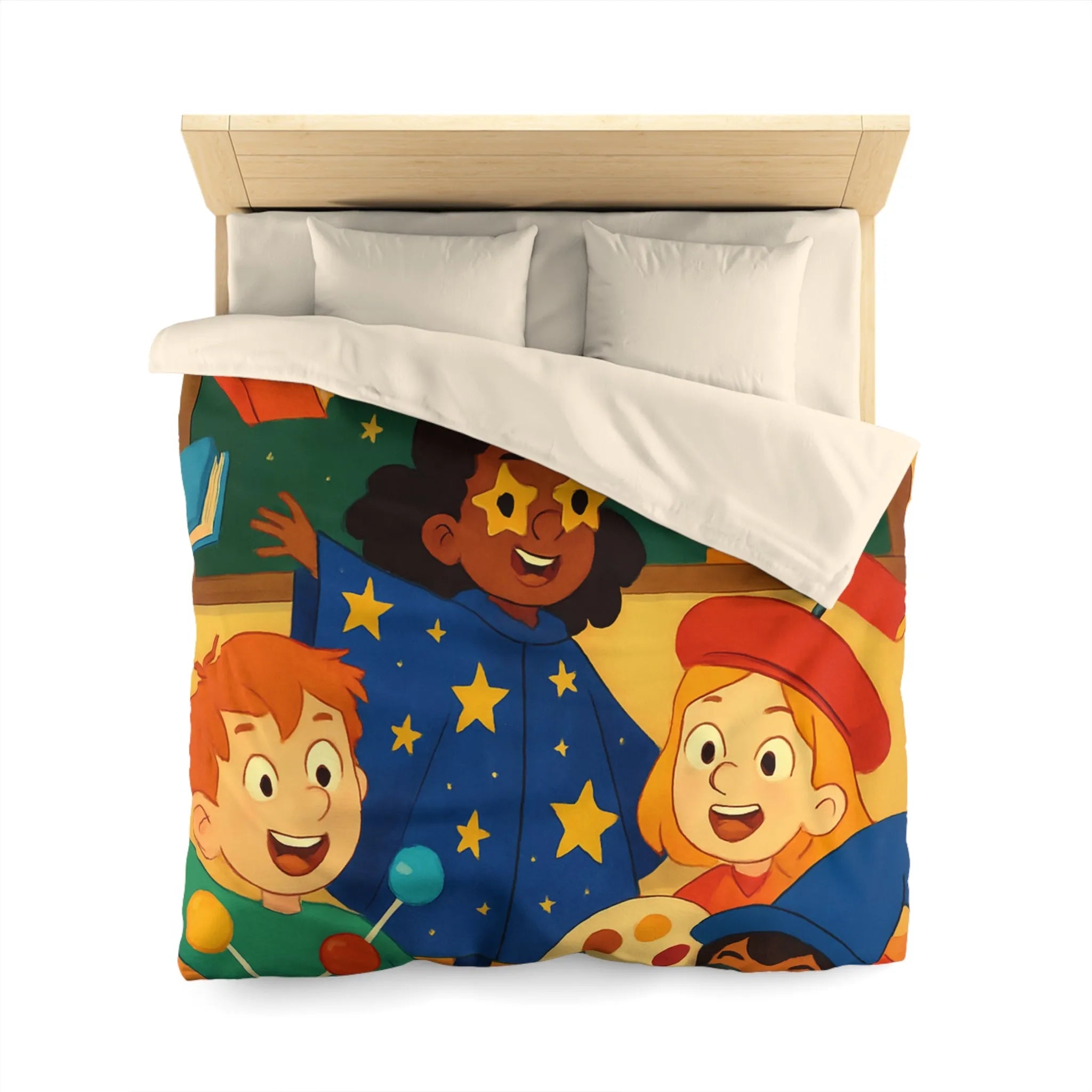 Housse de couette éducative colorée avec enfants et univers de l'apprentissage joyeux