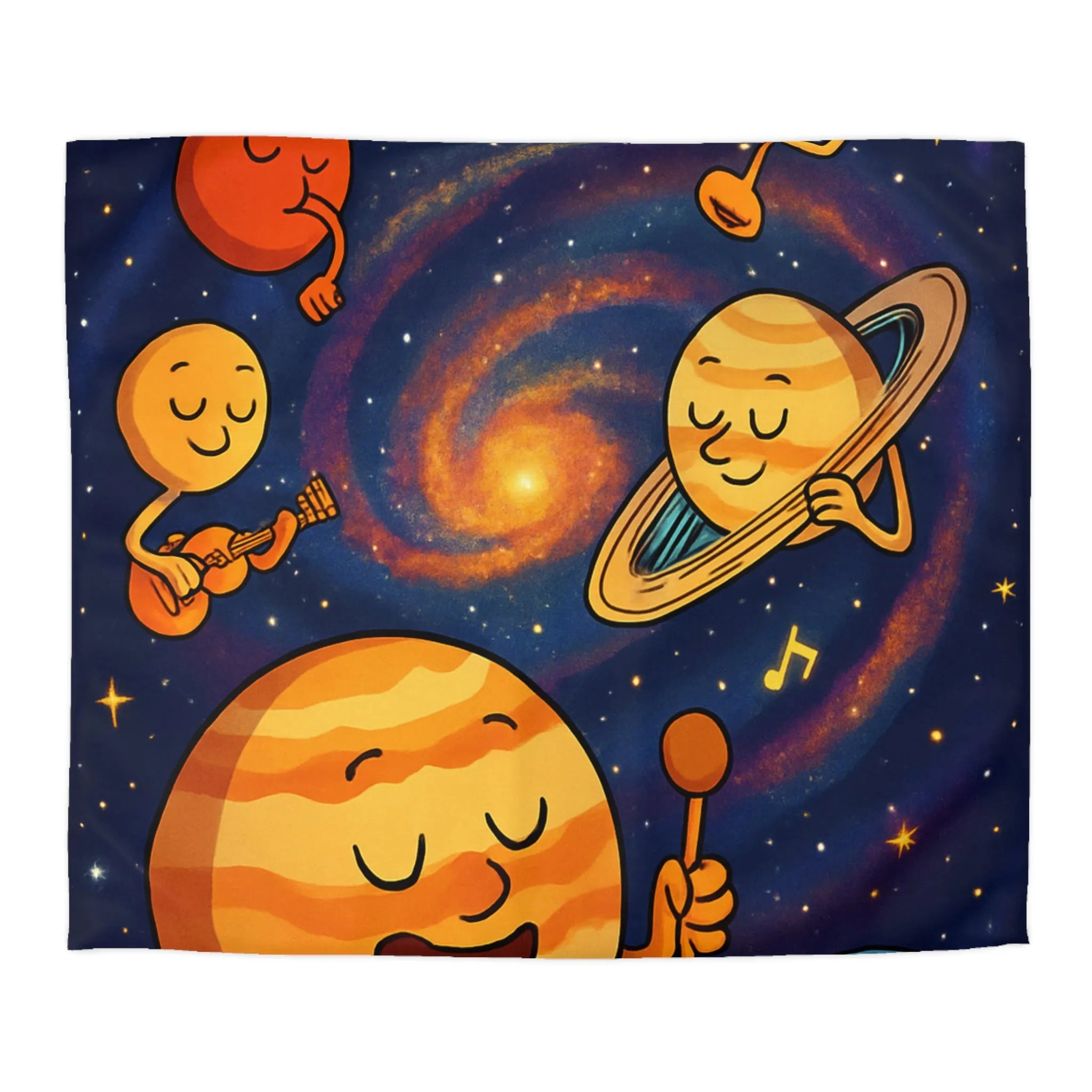 Ensemble joyeux de planètes musiciennes dans l'univers coloré pour housse de couette enfant