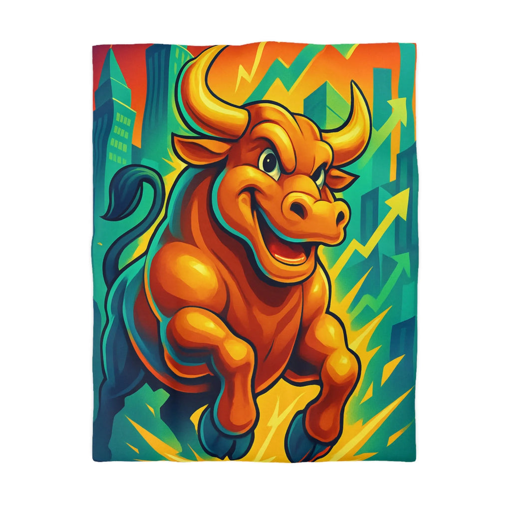 Housse de couette dynamique avec illustration de taureau énergique et motifs de croissance économique