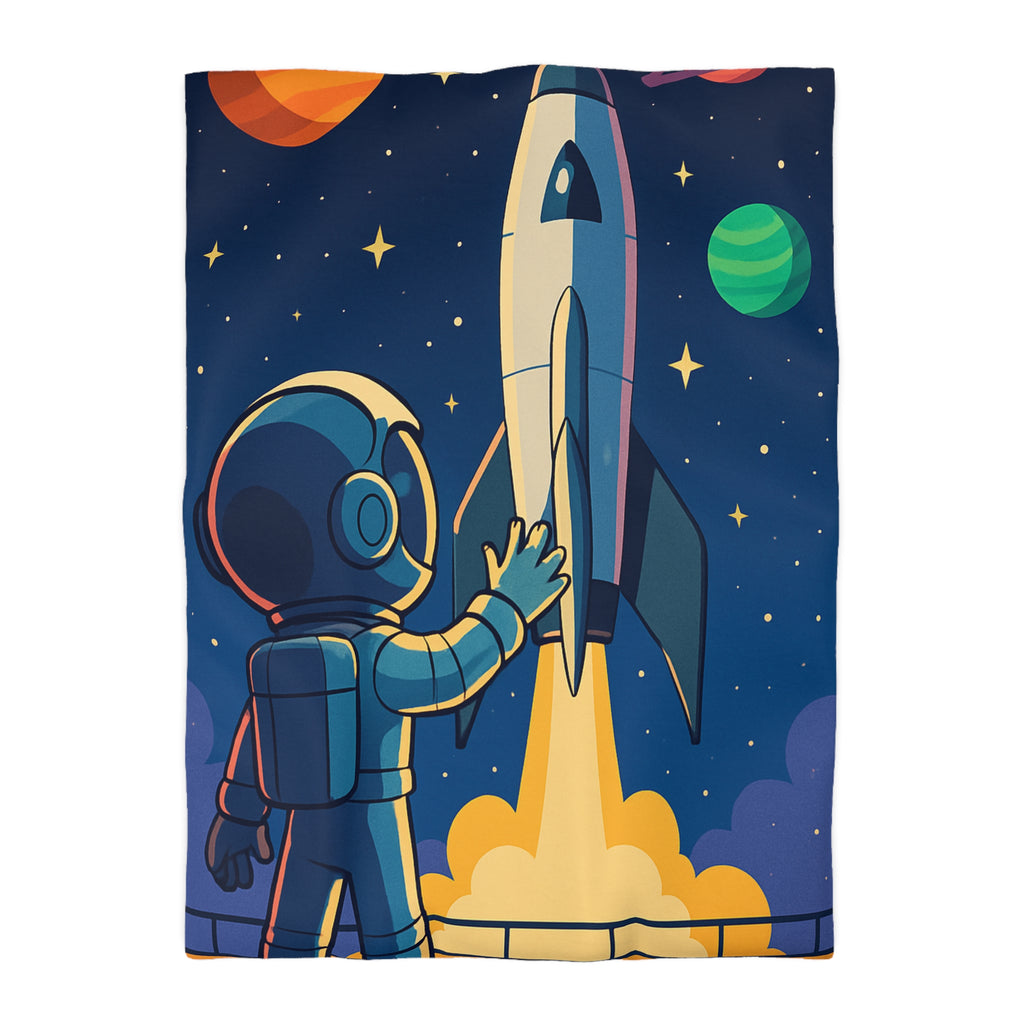 Housse de couette pour enfant avec design astronaute et fusée colorée dans l'espace