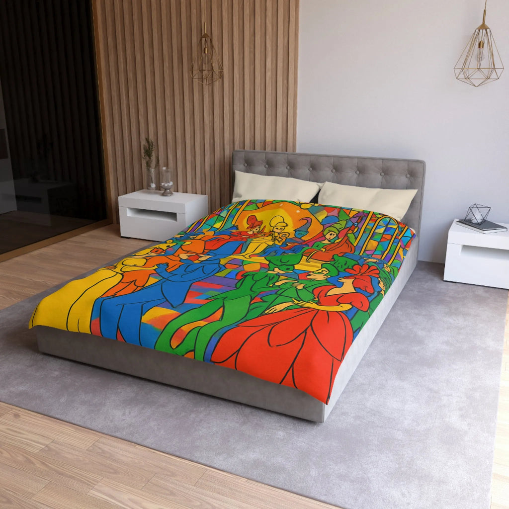 Housse de couette colorée avec scène de bal masqué inspirée du style vitrail