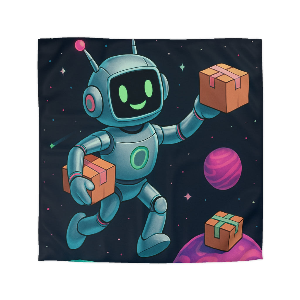 Housse de Couette Spatiale avec Robot Jovial et Planètes Colorées pour Enfants